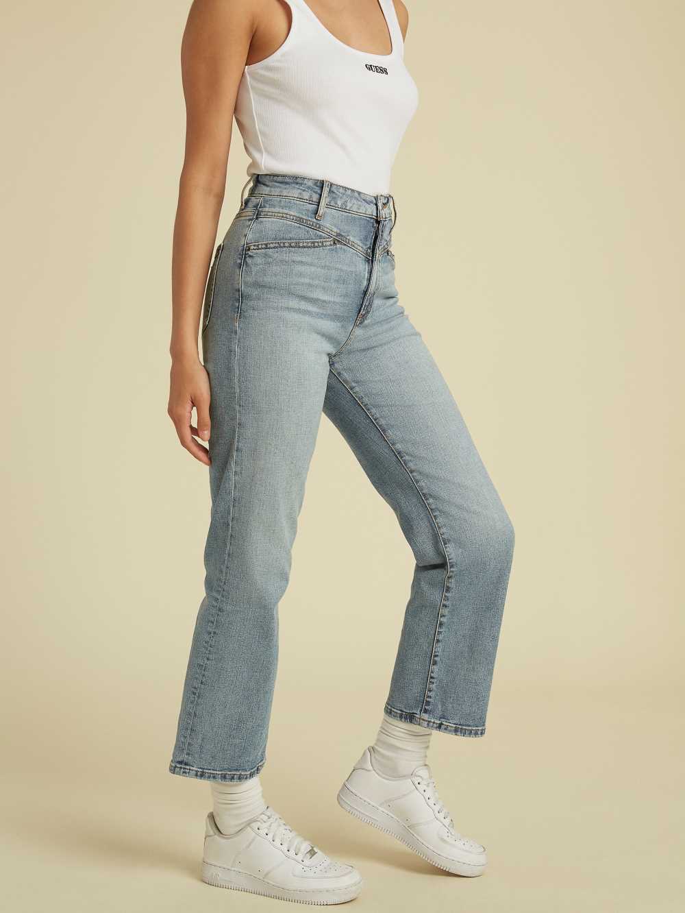 Light Wash Women's Guess Originals Cropped Mom Jeans Australia Sale | 605UDWQNA