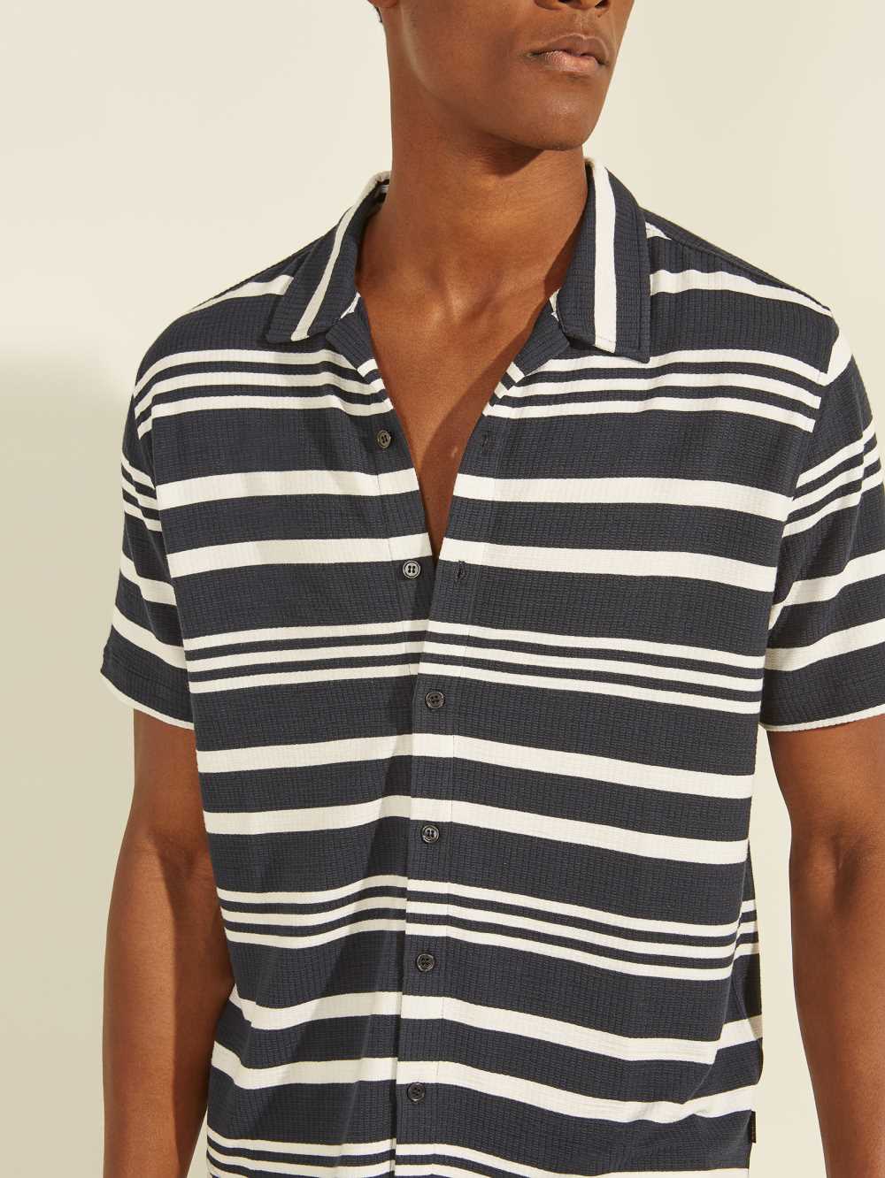 Navy Men's Guess Leo Striped Shirts Australia Sale | 197HFELJR