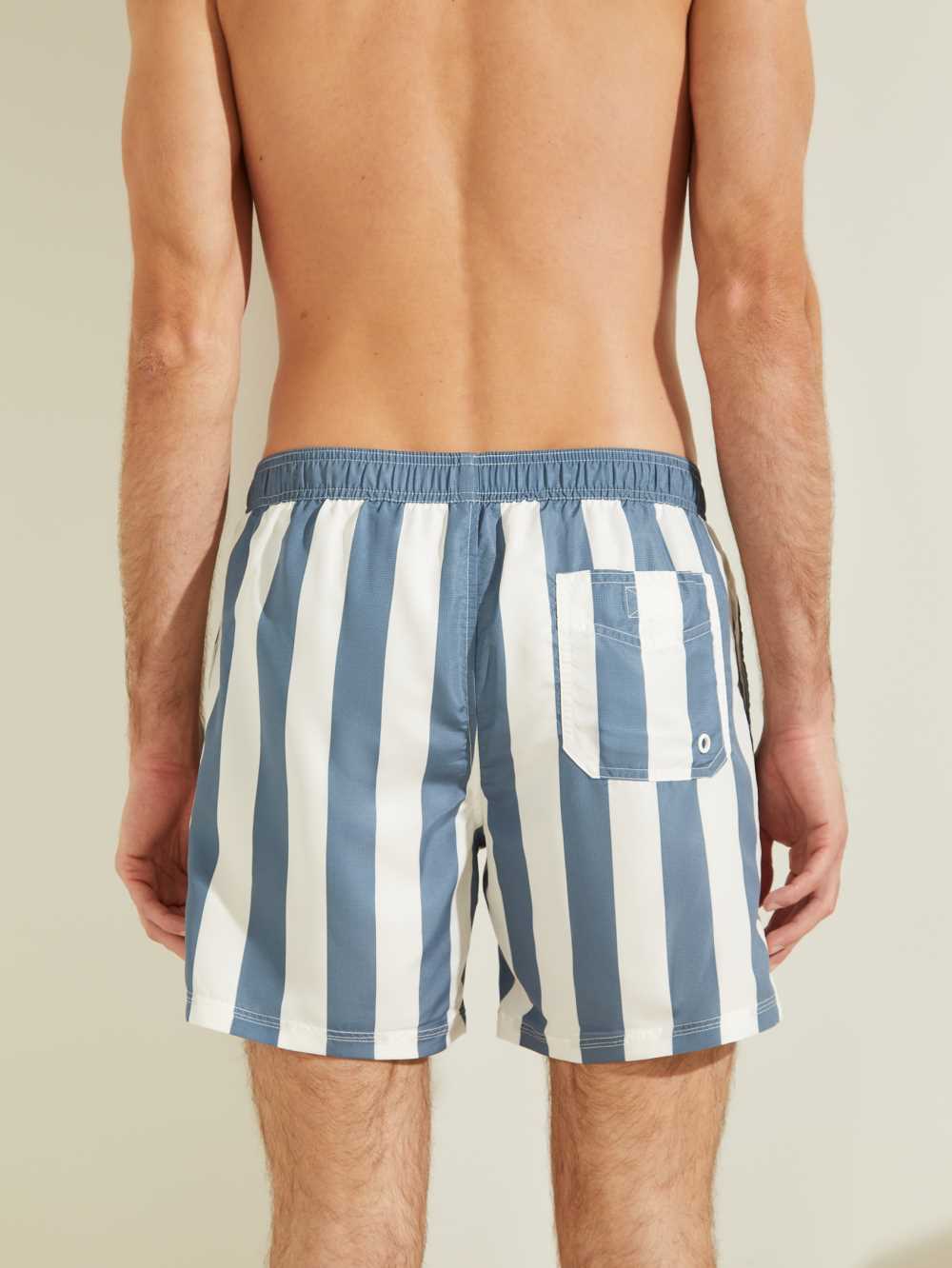 Navy Men's Guess Striped Woven Swim Trunks Swimwear Australia Sale | 452SCHFAP