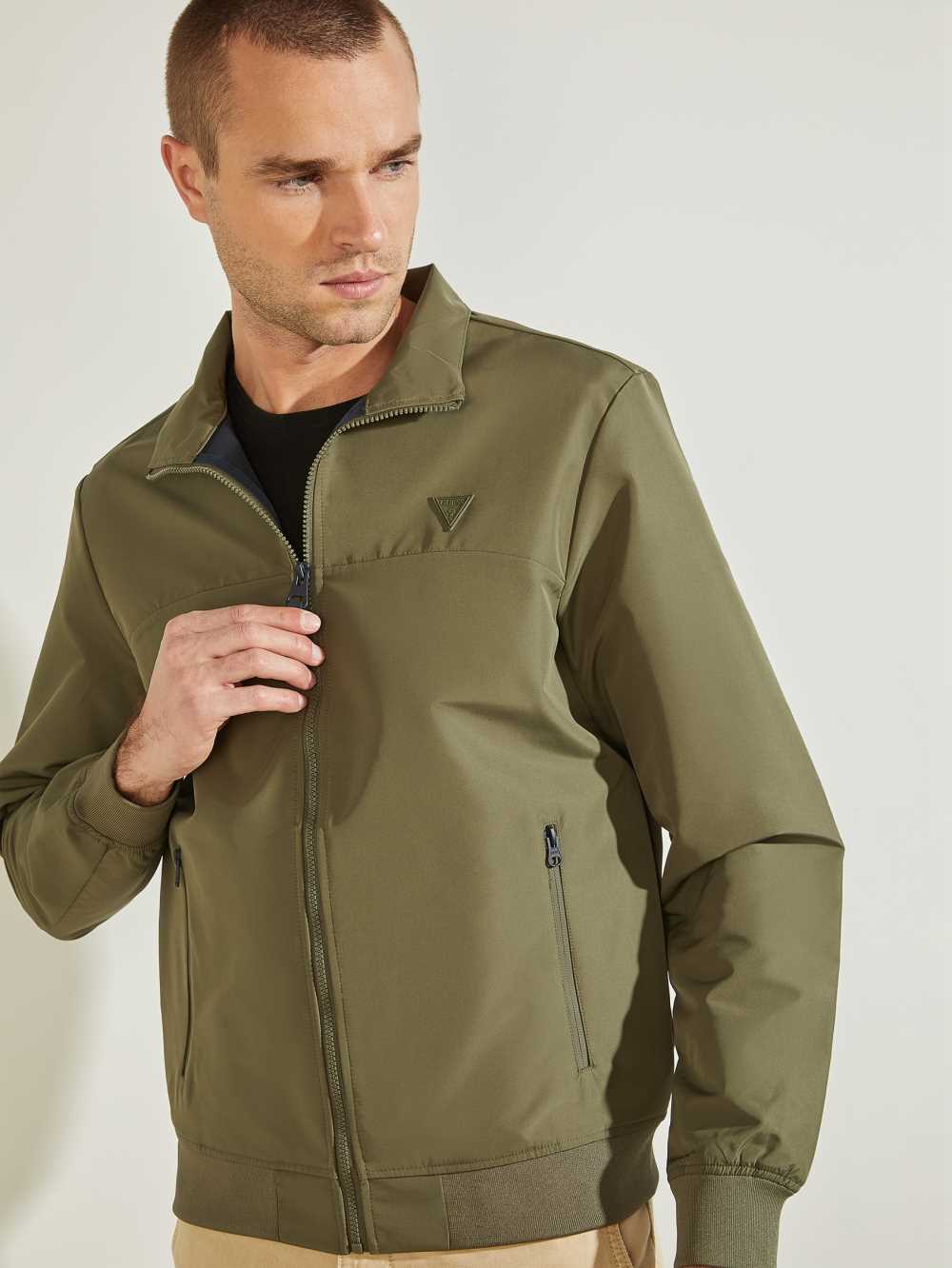 Olive Blue Men's Guess Amos Bomber Jackets Australia Sale | 649QDLPRE