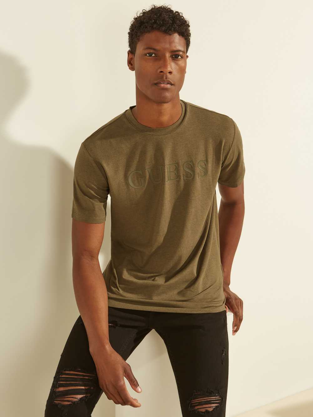 Olive Men\'s Guess Eco Alphy T-shirt Australia Sale | 297JLSZTC