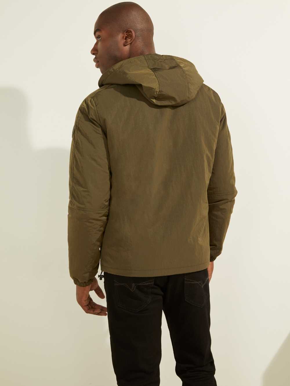 Olive Men's Guess Eco Hooded Windbreaker Australia Sale | 914YGUSMX