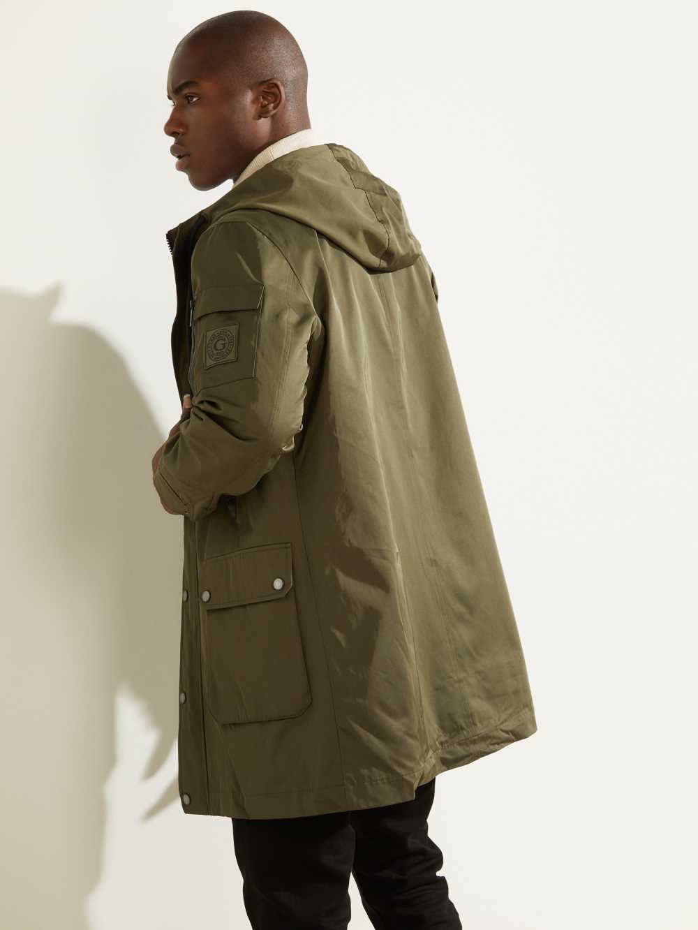 Olive Men's Guess Military Faux-Fur Lined Parka Jackets Australia Sale | 084HMYSZN