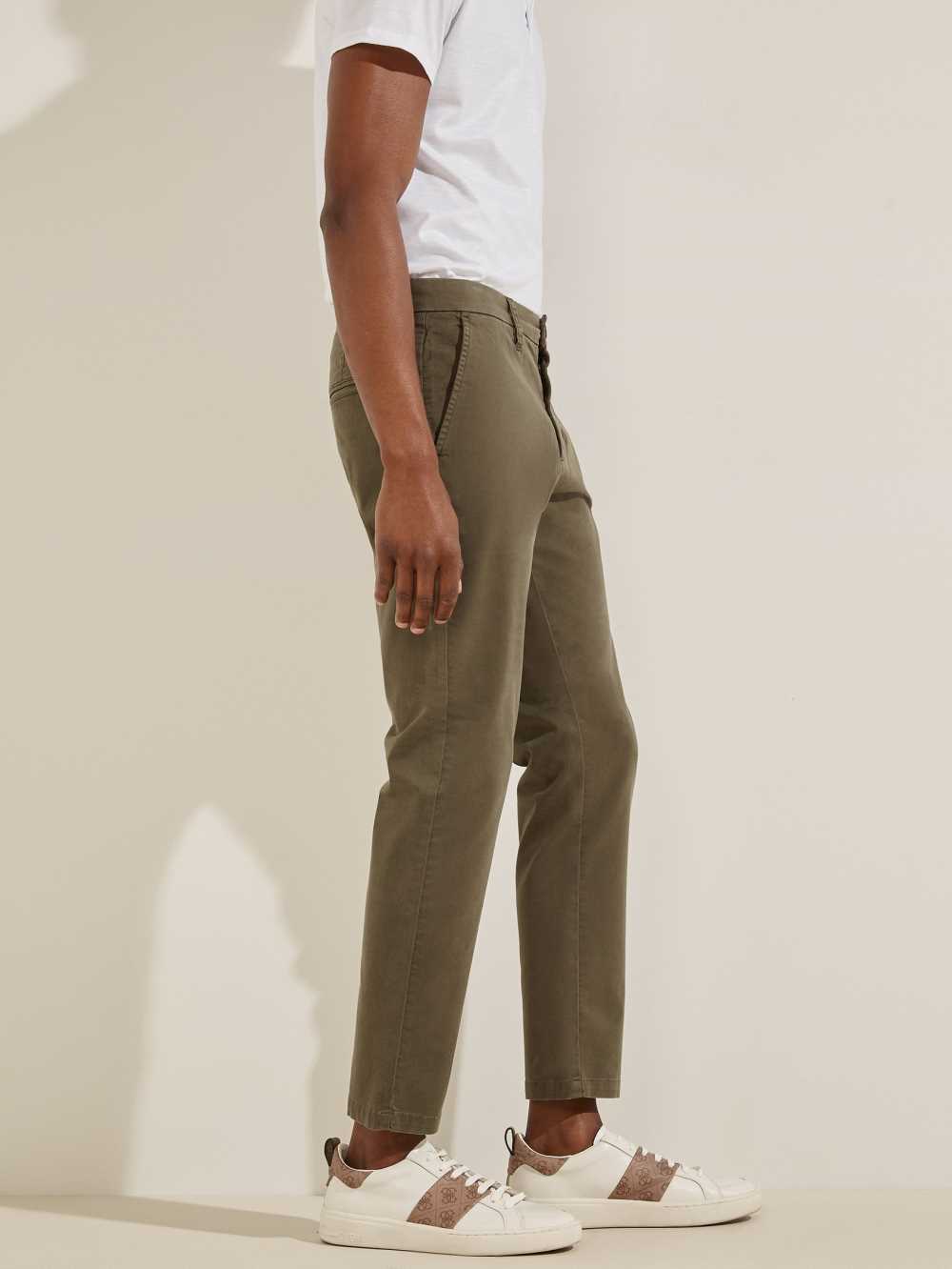 Olive Men's Guess Myron Twill Skinny Pants Australia Sale | 480LZNUFM