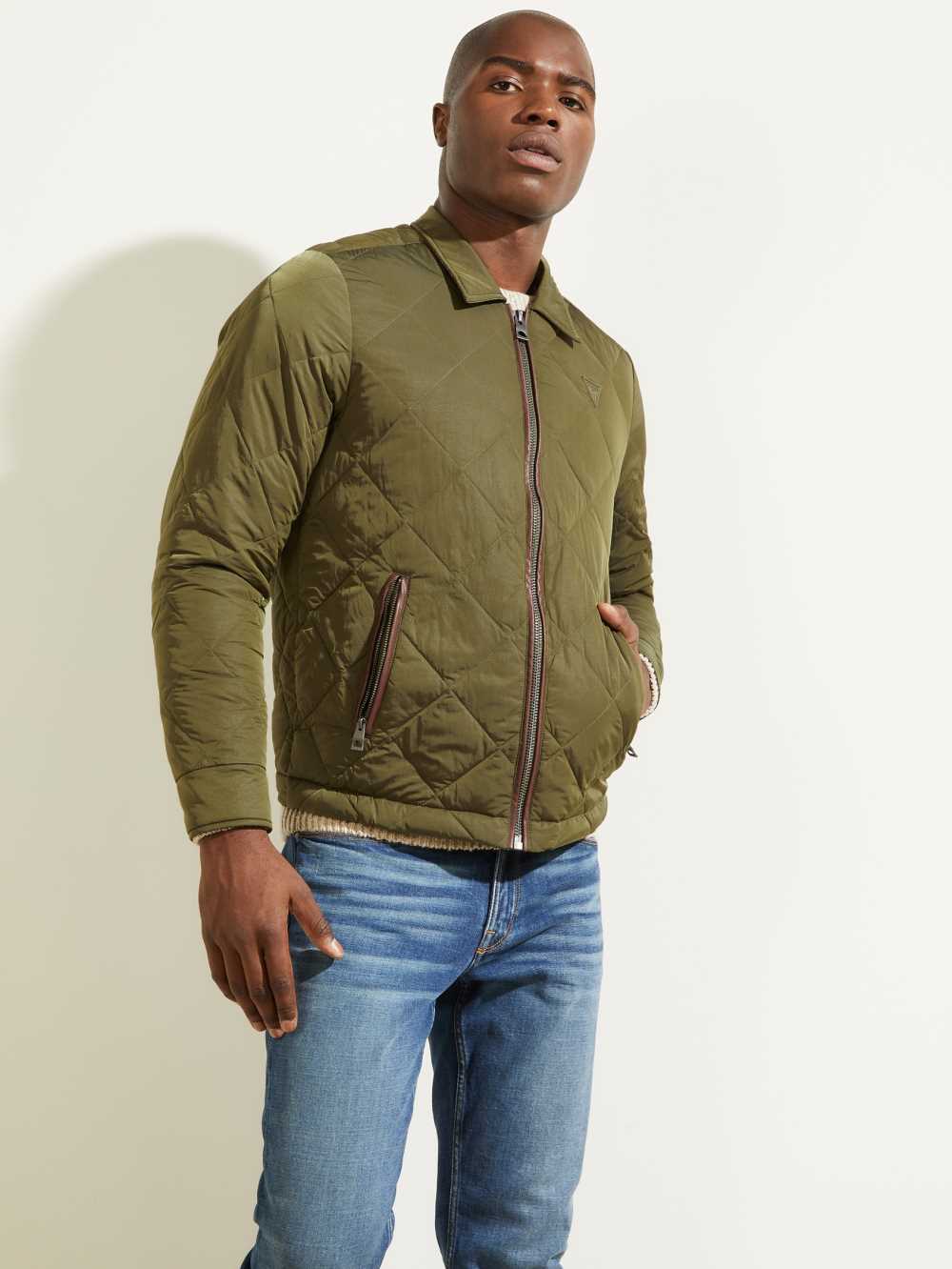 Olive Men's Guess Nylon Coach Jackets Australia Sale | 913JKUGBN