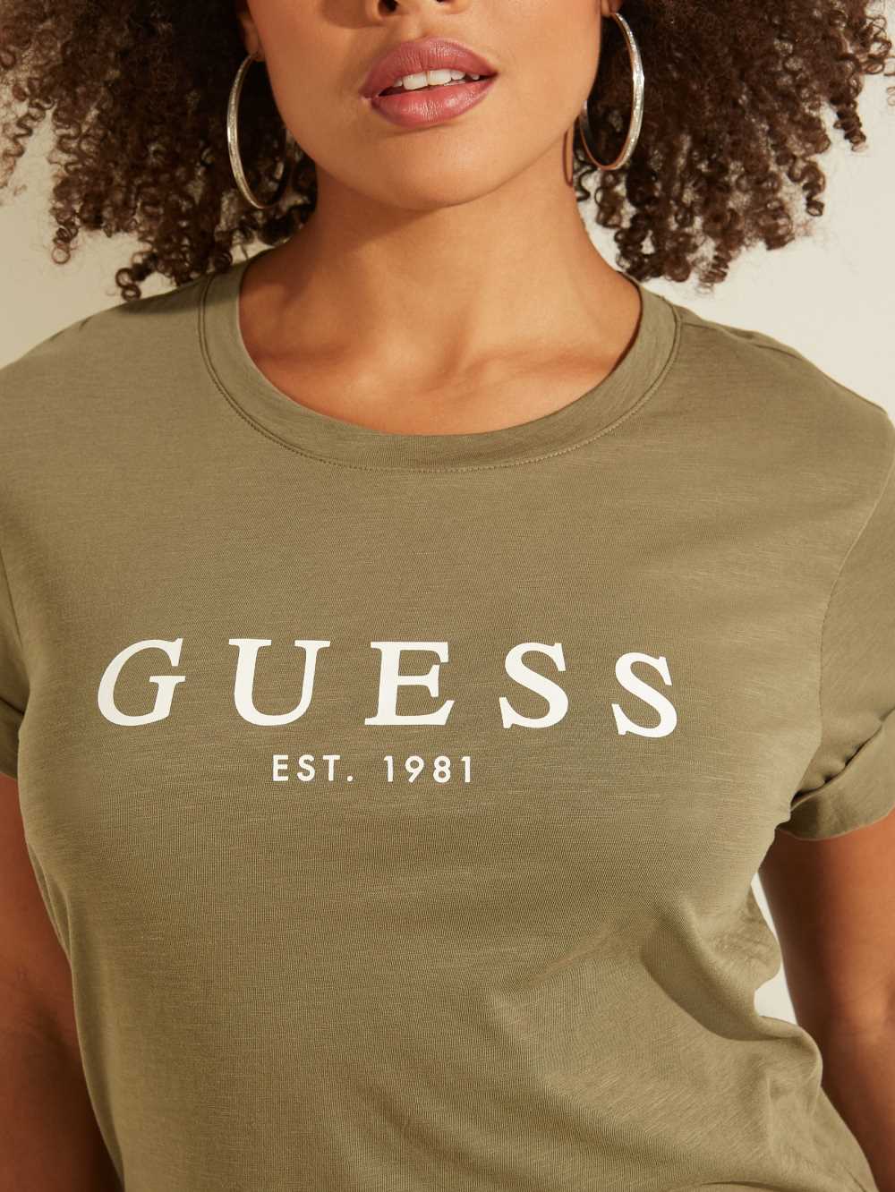 Olive Women's Guess Eco 1981 Rolled Cuff Logo T-shirt Australia Sale | 248AHEFJG