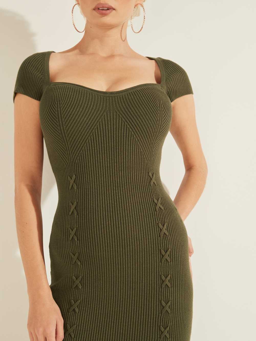 Olive Women's Guess Margot Ribbed Dresses Australia Sale | 697LUNVYX