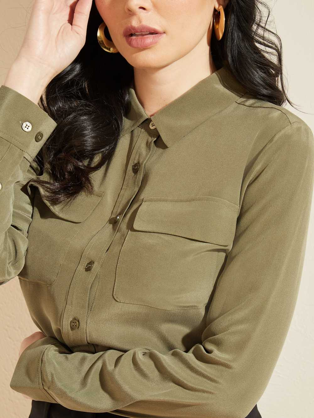 Olive Women's Guess The Essence Blouse Australia Sale | 063PGKSTM