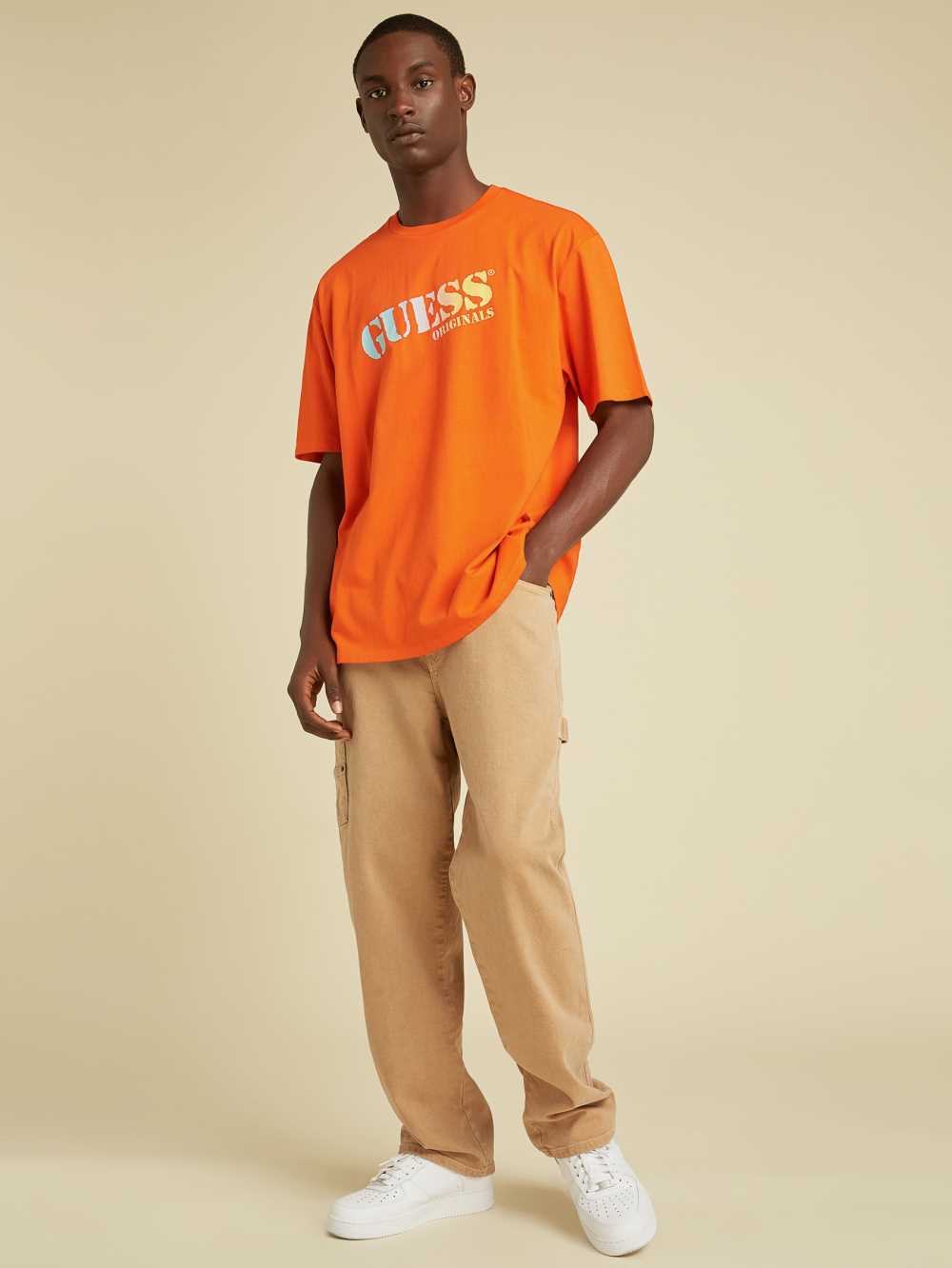 Orange Men's Guess Originals Ombre Logo T-shirt Australia Sale | 670VQYZLR