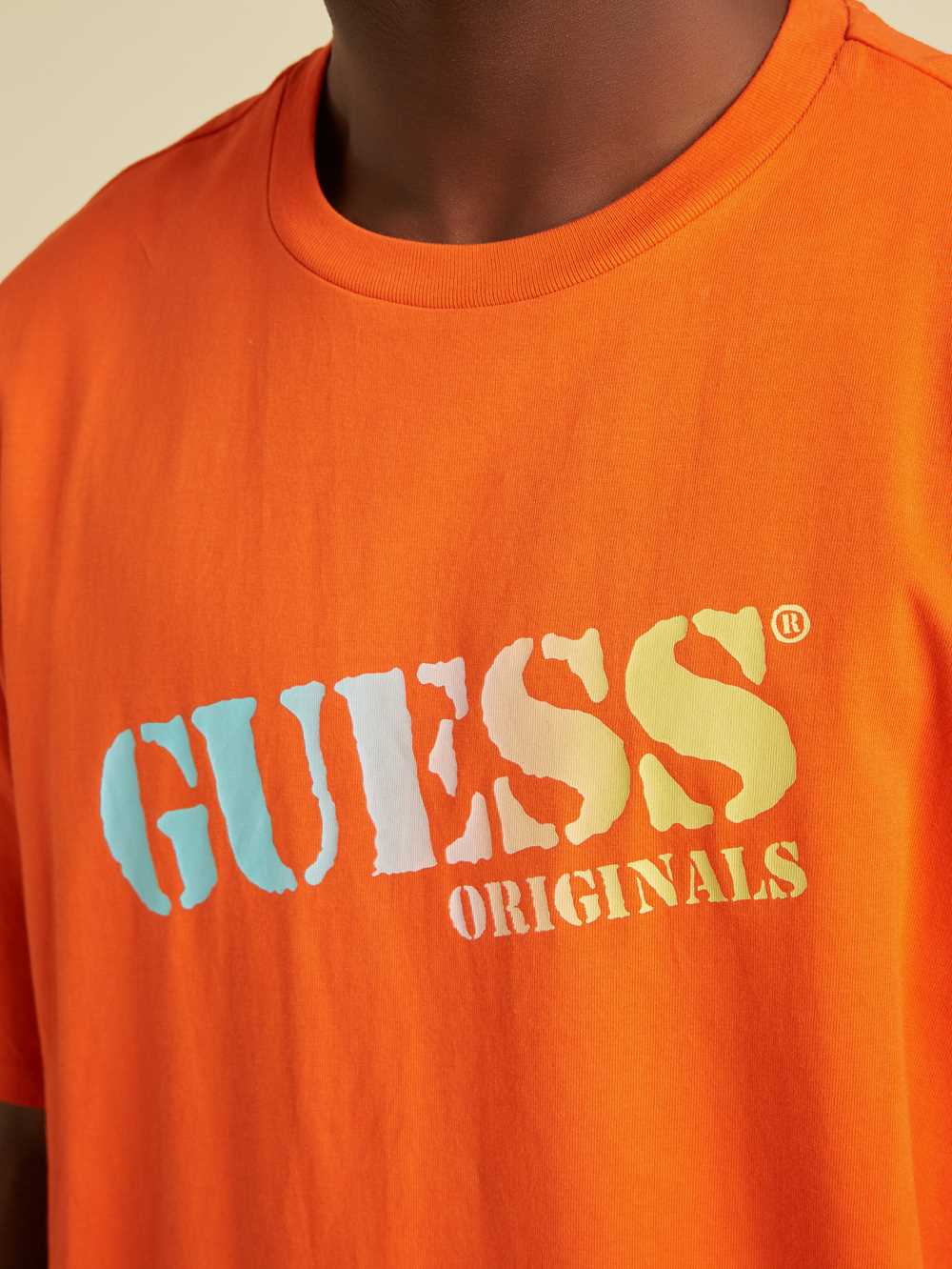 Orange Men's Guess Originals Ombre Logo T-shirt Australia Sale | 670VQYZLR