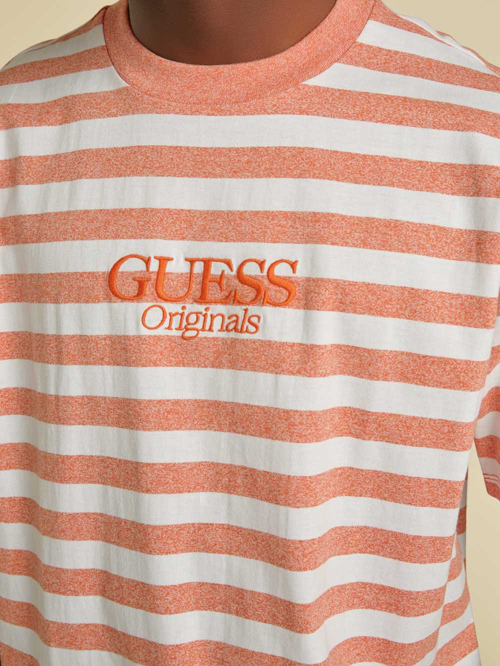 Orange Men's Guess Originals Striped T-shirt Australia Sale | 921VCYMKL