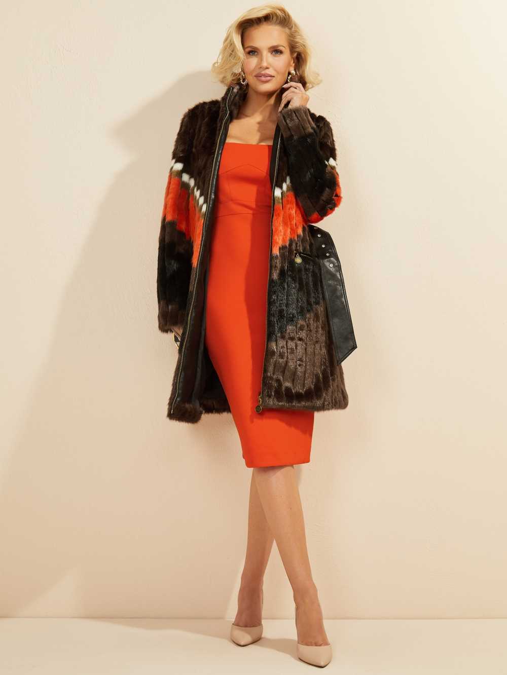 Orange Women's Guess Judy Faux-Fur Coats Australia Sale | 624JPMQNS