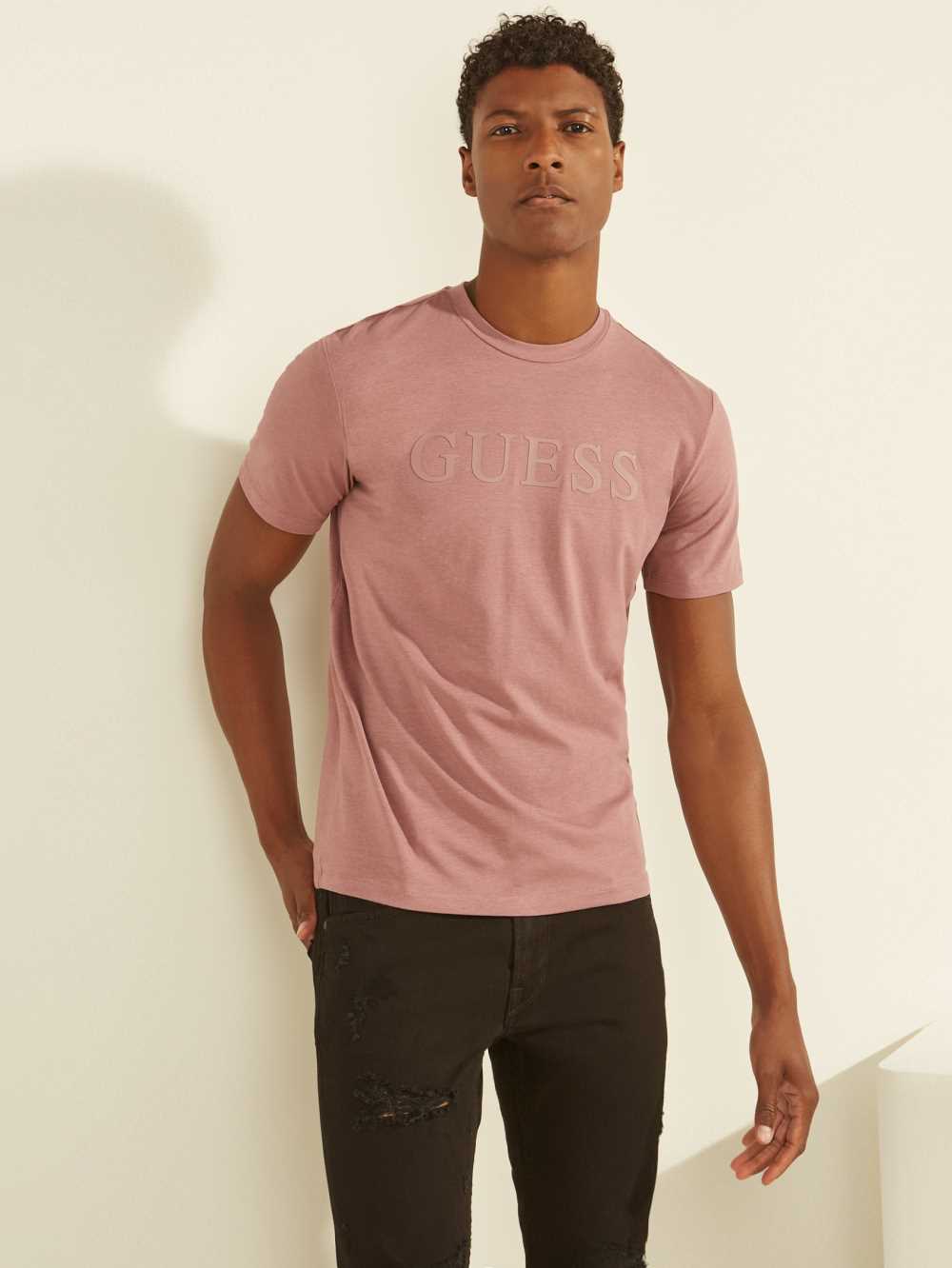 Pink Men\'s Guess Eco Alphy T-shirt Australia Sale | 759LHZYCS