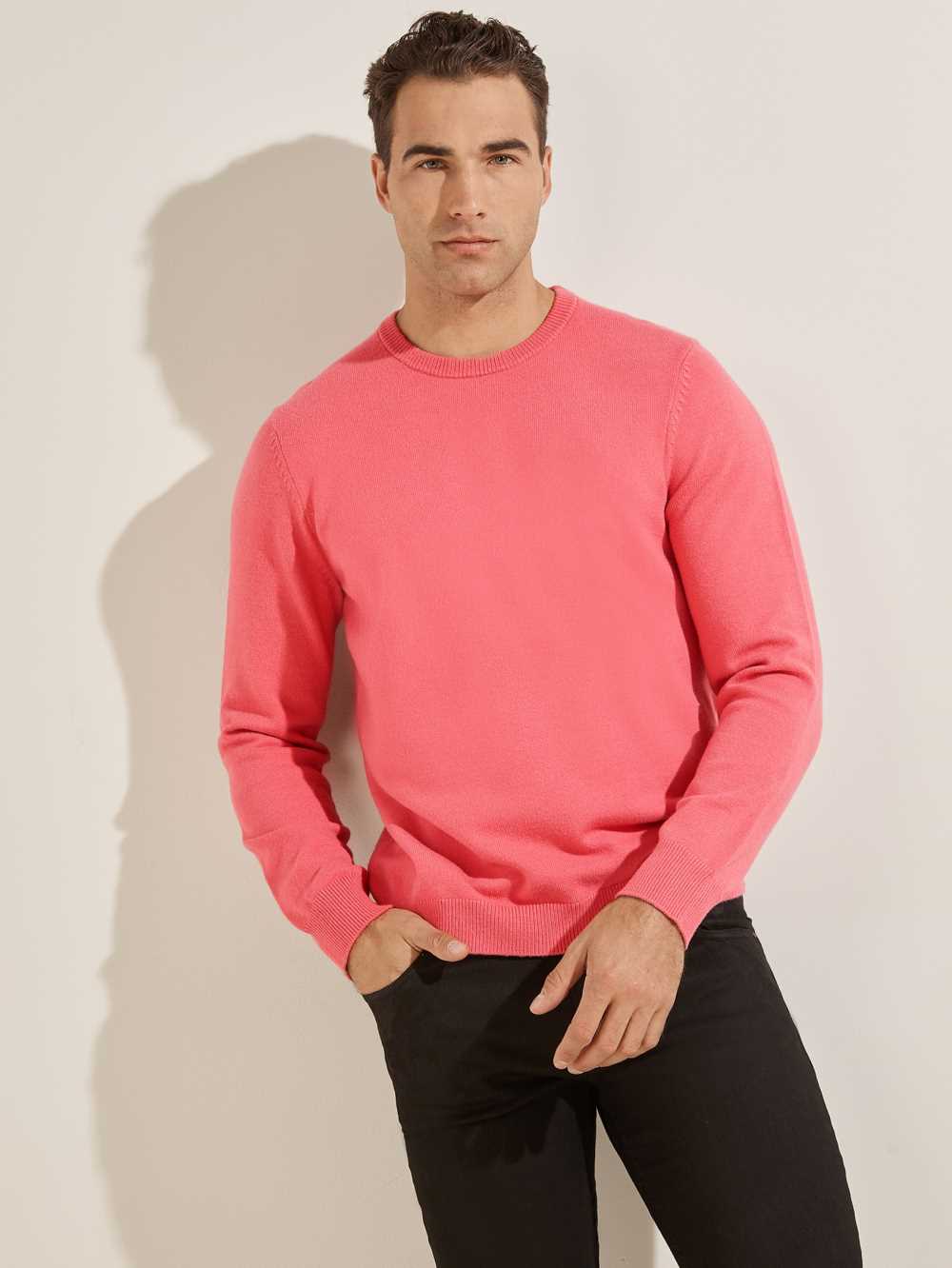 Pink Men\'s Guess Eco Liam Crew Sweaters Australia Sale | 086HOCZIQ