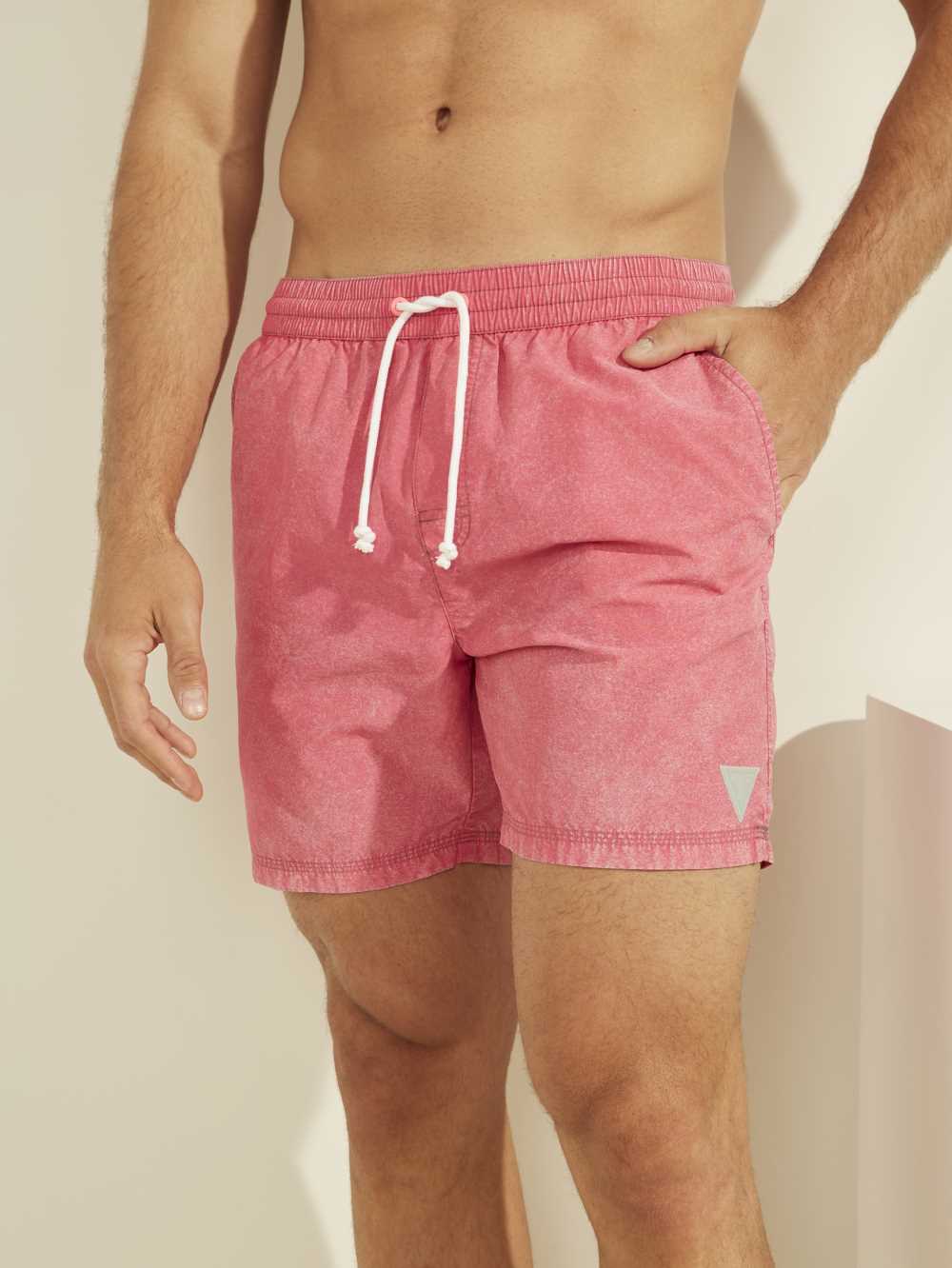 Pink Men's Guess Solid Woven Swim Trunks Swimwear Australia Sale | 412DXVWEZ