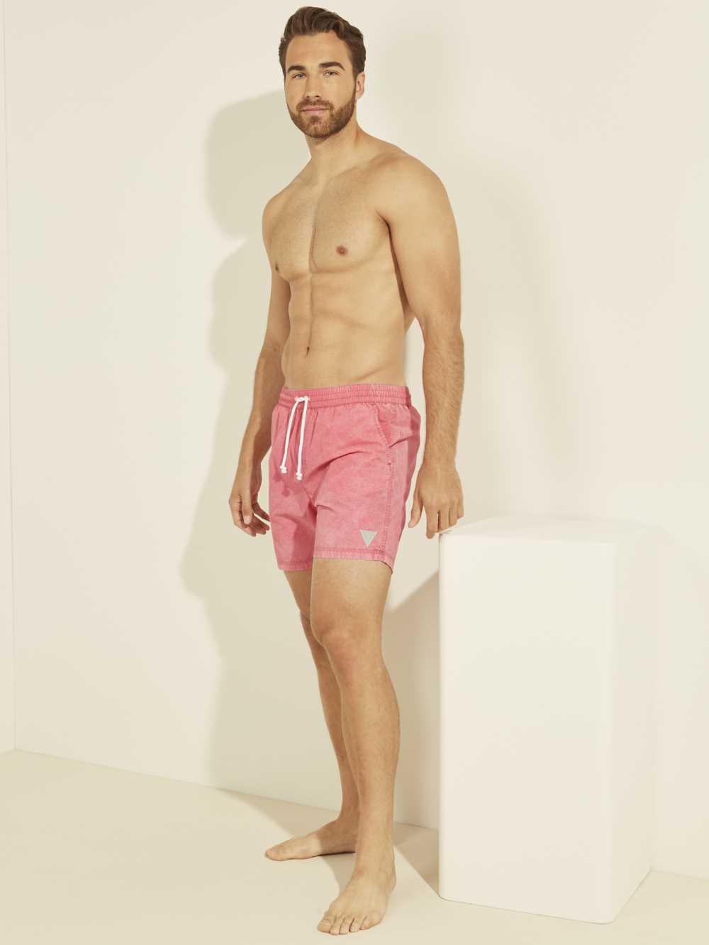 Pink Men's Guess Solid Woven Swim Trunks Swimwear Australia Sale | 412DXVWEZ