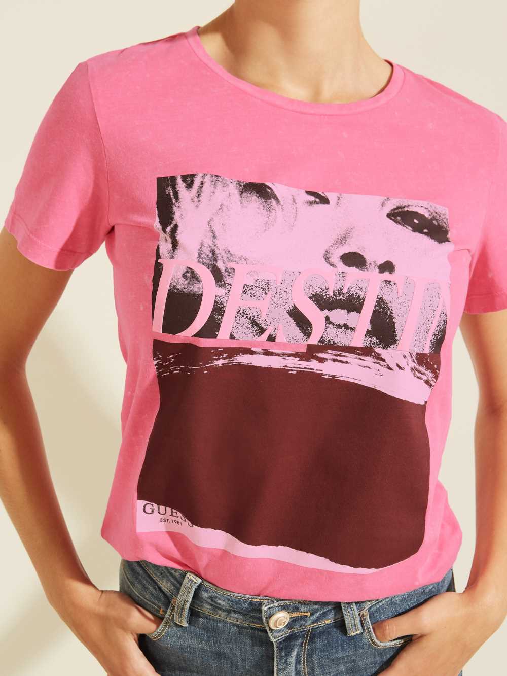 Pink Women's Guess Olaria Graphic T-shirt Australia Sale | 984UCKIMB