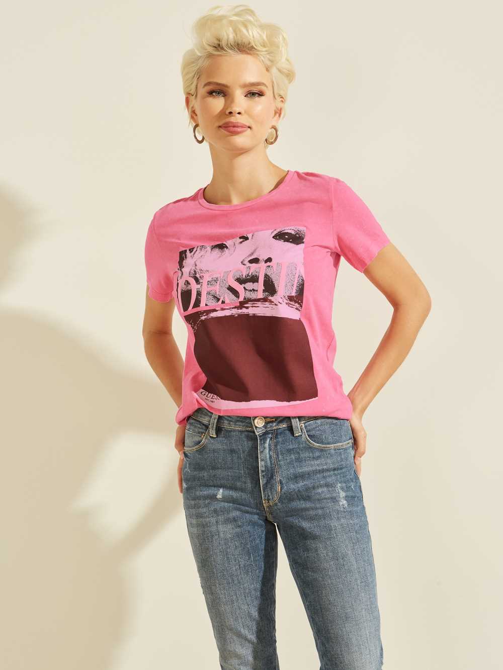 Pink Women\'s Guess Olaria Graphic T-shirt Australia Sale | 984UCKIMB