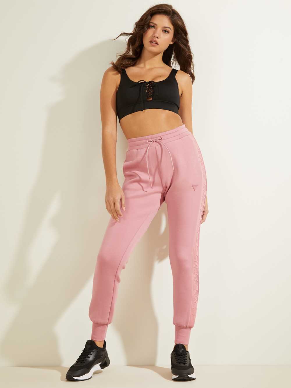 Pink Women's Guess Scuba Logo Tape Joggers Australia Sale | 467URPXYL