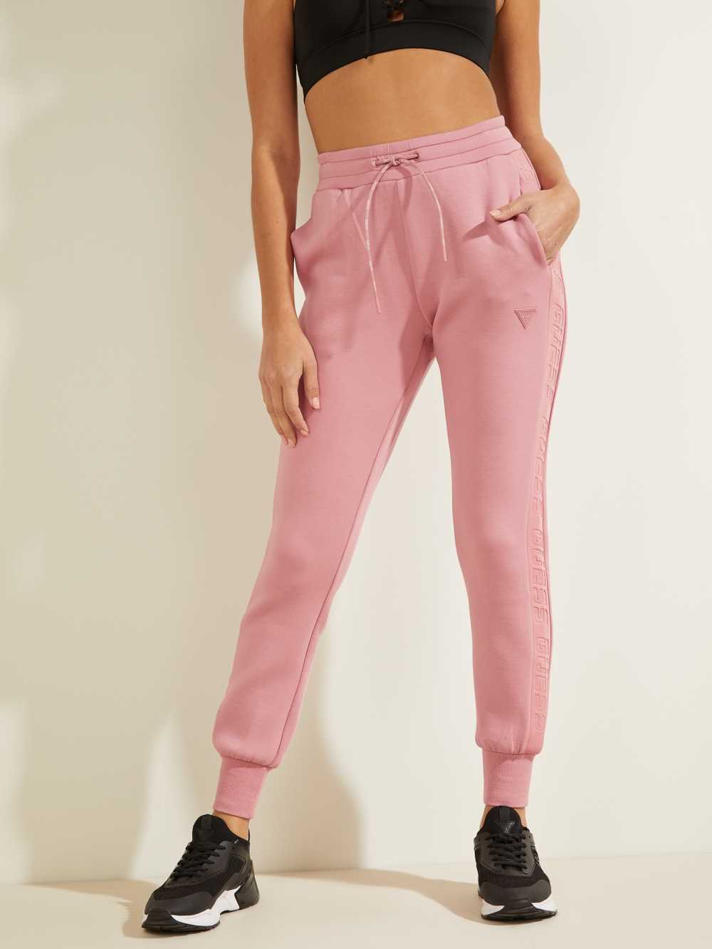 Pink Women\'s Guess Scuba Logo Tape Joggers Australia Sale | 467URPXYL