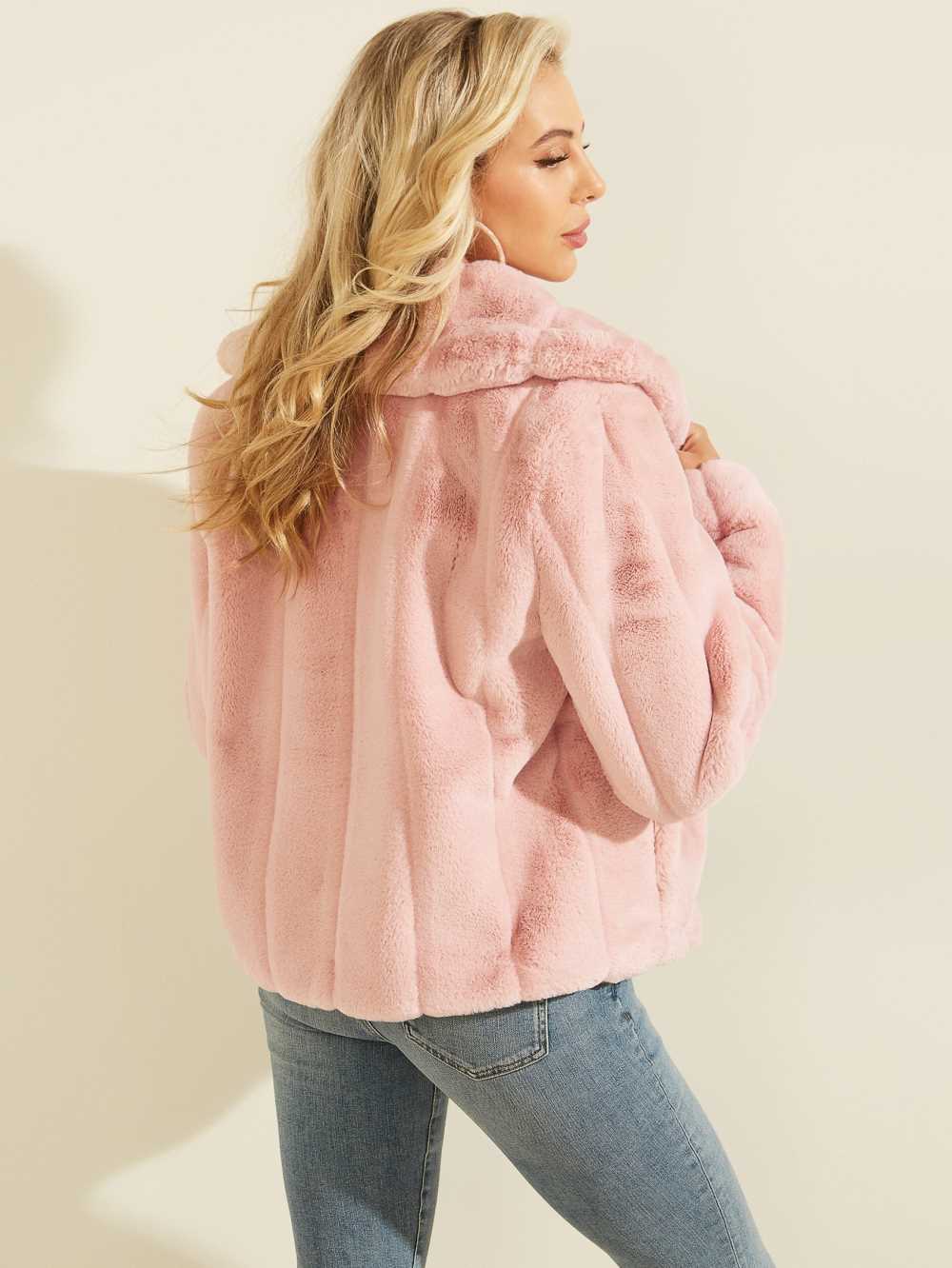 Pink Women's Guess Sophy Faux-Fur Jackets Australia Sale | 954JWAPMS