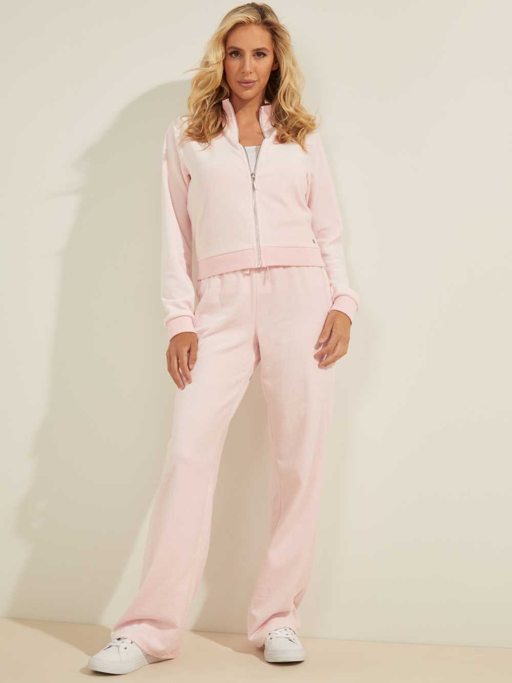 Pink Women's Guess Velour Logo Pants Australia Sale | 243STKCQY