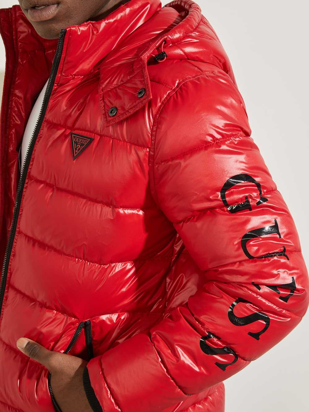 Red Men's Guess Anthony Logo Puffer Jackets Australia Sale | 871TRVAWH