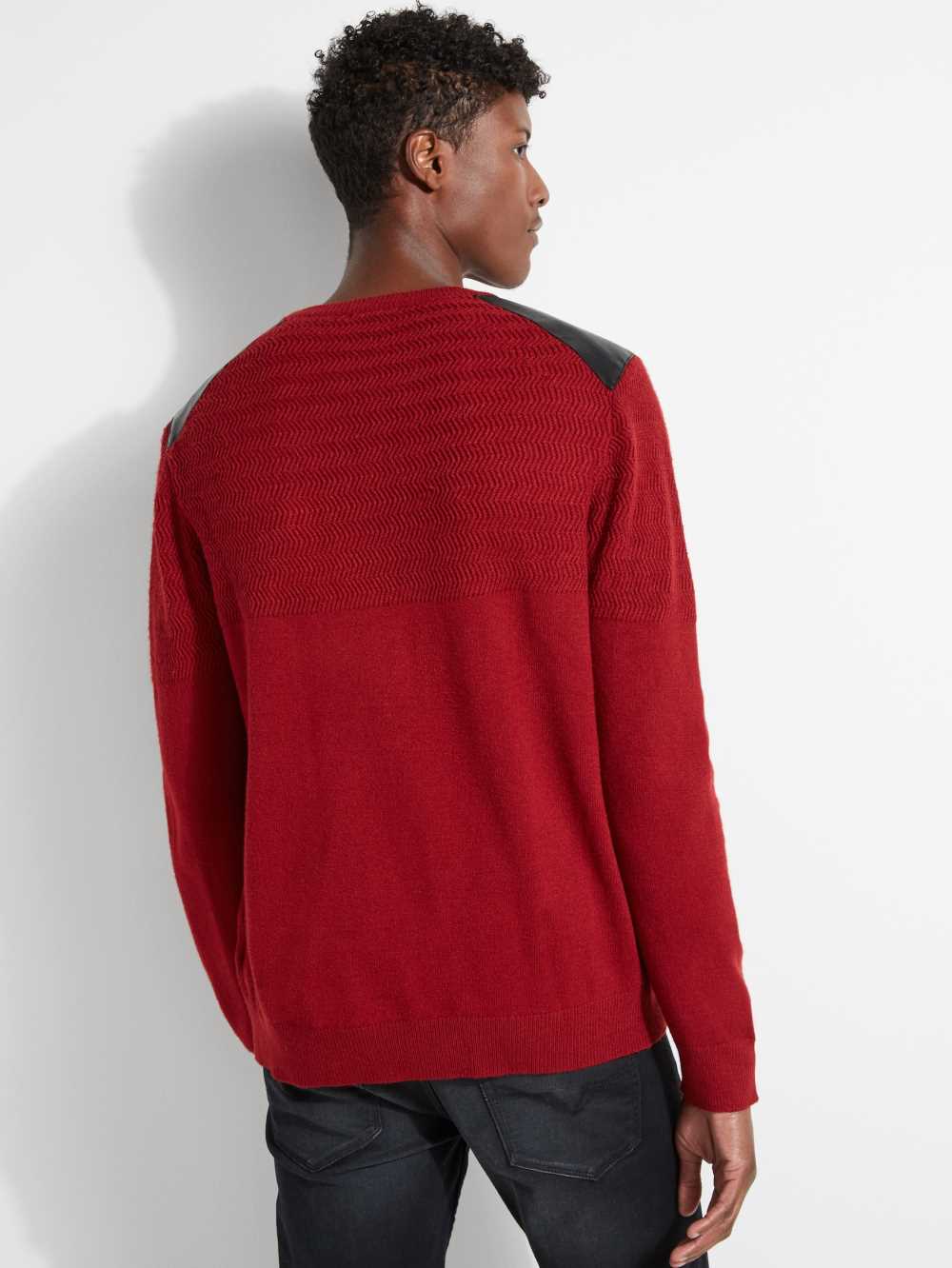 Red Men's Guess Liam Herringbone Contrast Sweaters Australia Sale | 125NDCWQU