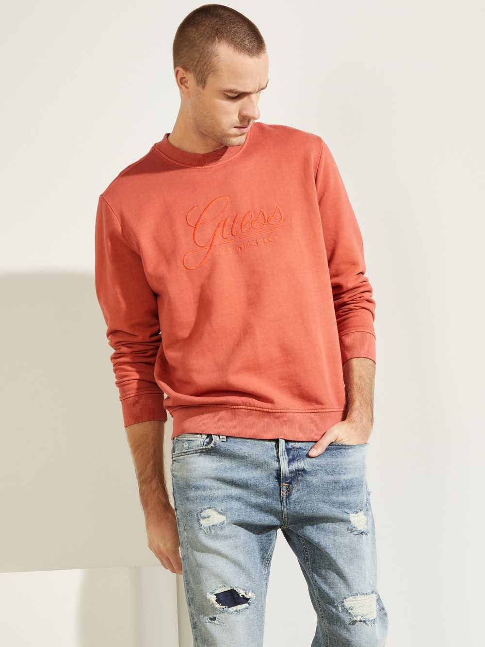 Red Men\'s Guess Melvyn Pullover Sweatshirt Australia Sale | 601FWRUQM