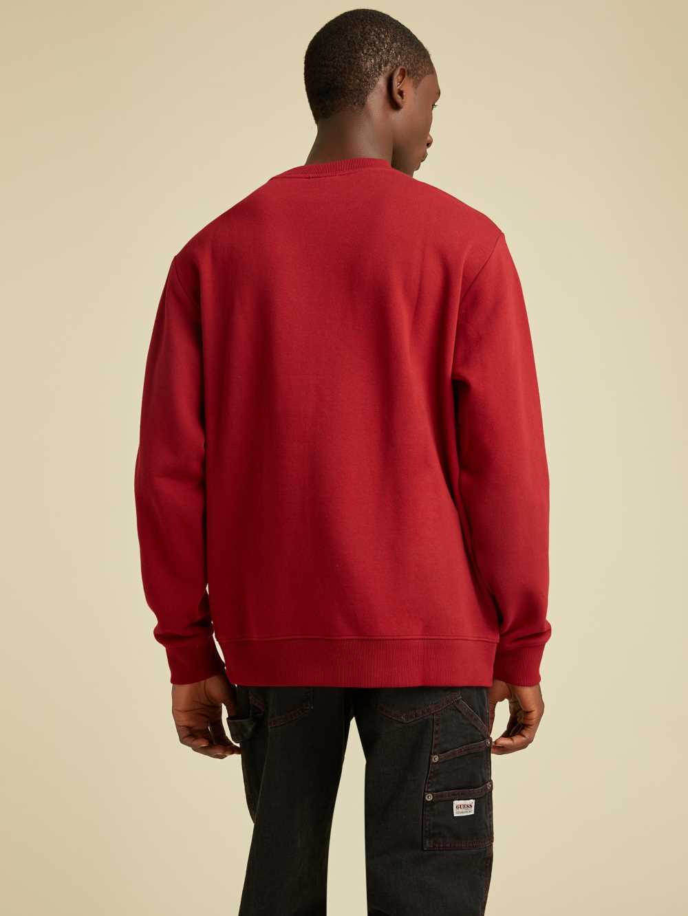 Red Men's Guess Originals Logo Crewneck Sweatshirt Australia Sale | 045ZVRDUC