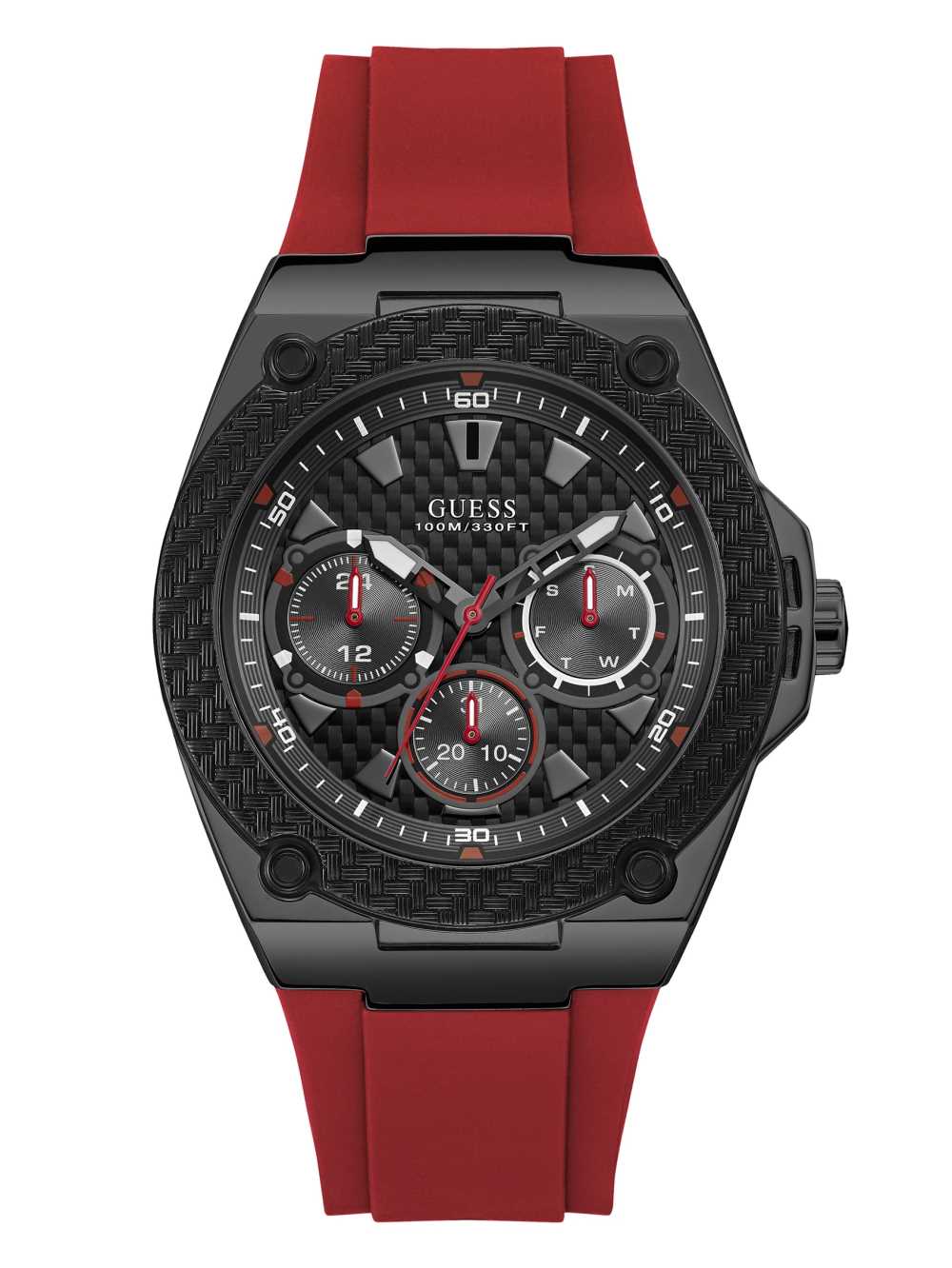 Red Men\'s Guess Red and Black Multifunction Watches Australia Sale | 682NTMOCK