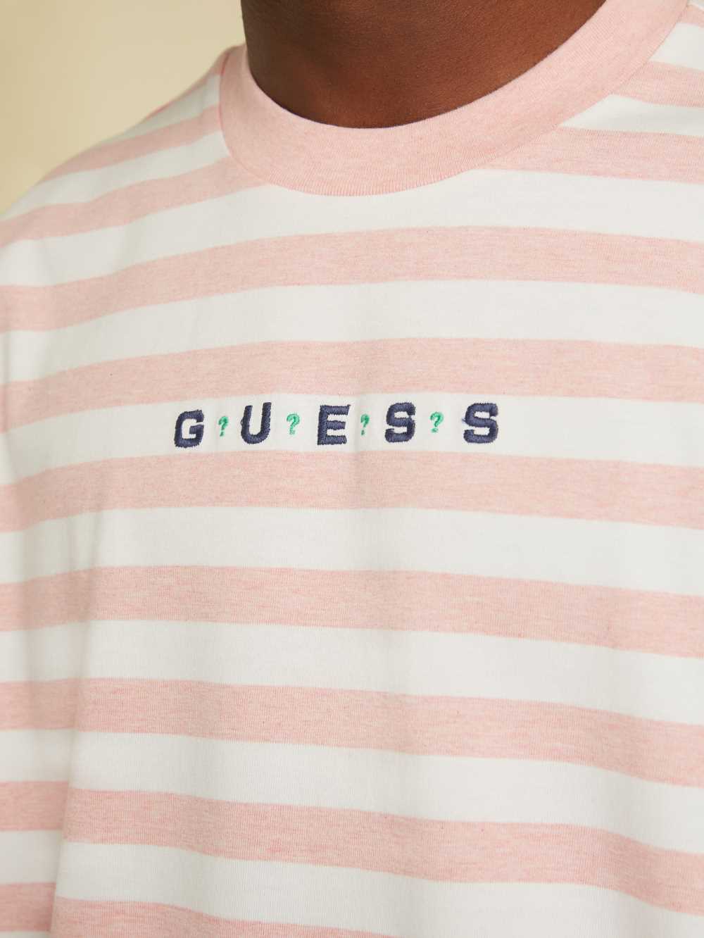 Red Pink Men's Guess Originals Striped Logo T-shirt Australia Sale | 162YIPSAQ