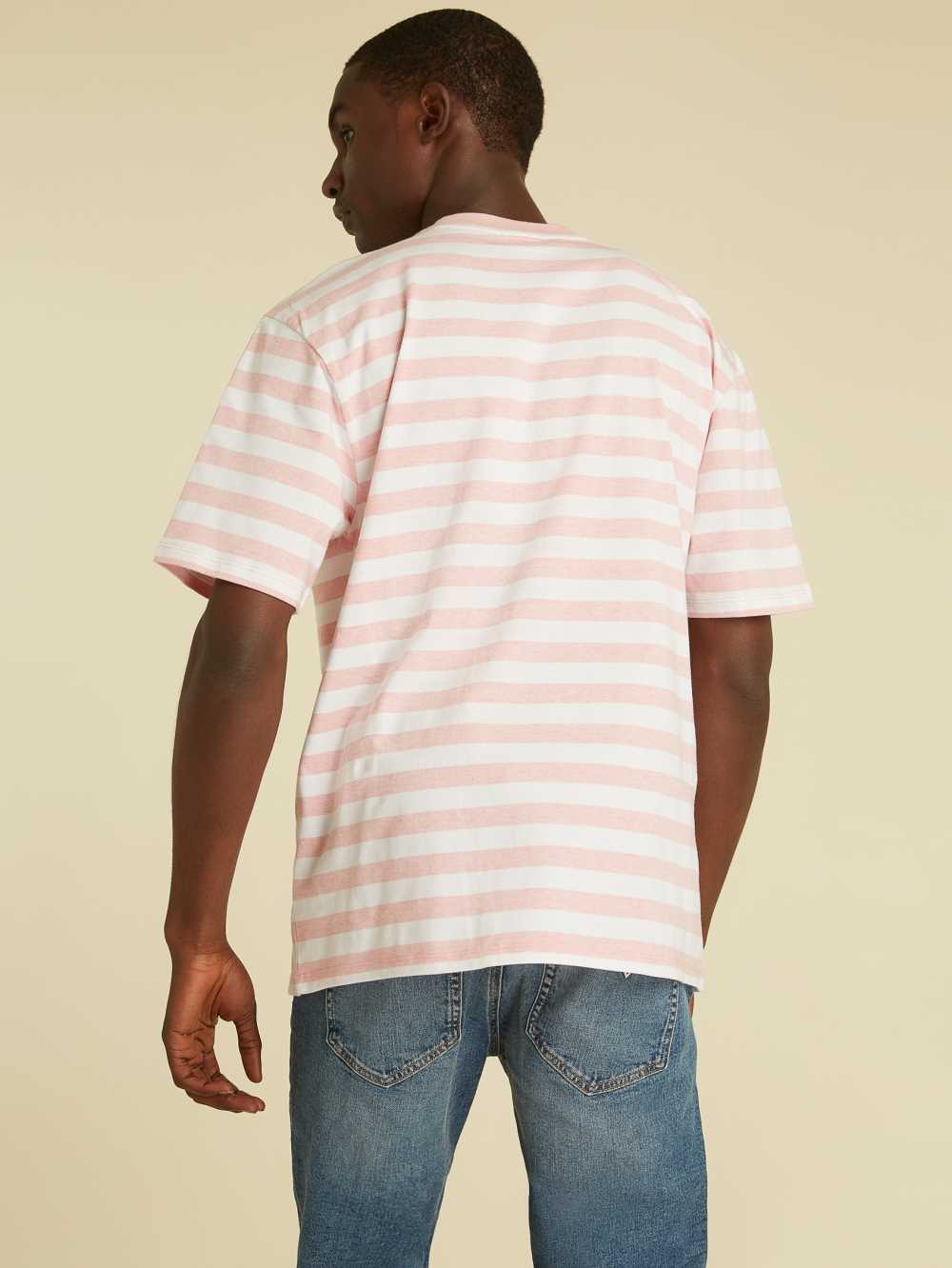 Red Pink Men's Guess Originals Striped Logo T-shirt Australia Sale | 162YIPSAQ