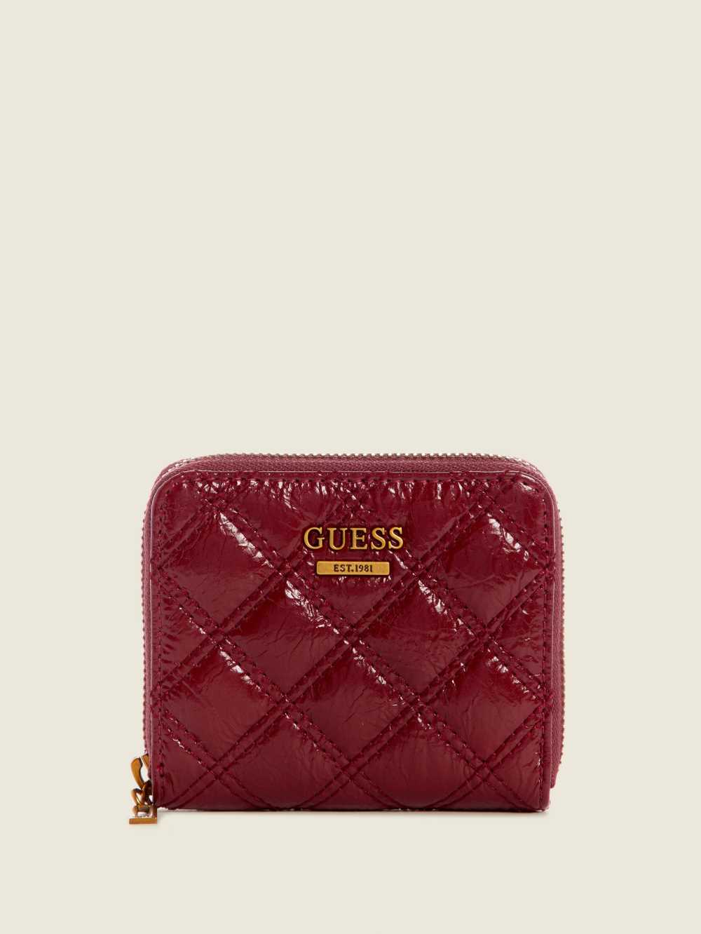 Red Women\'s Guess Cessily Quilted Small Zip-Around Wallets Australia Sale | 230FJUMDO