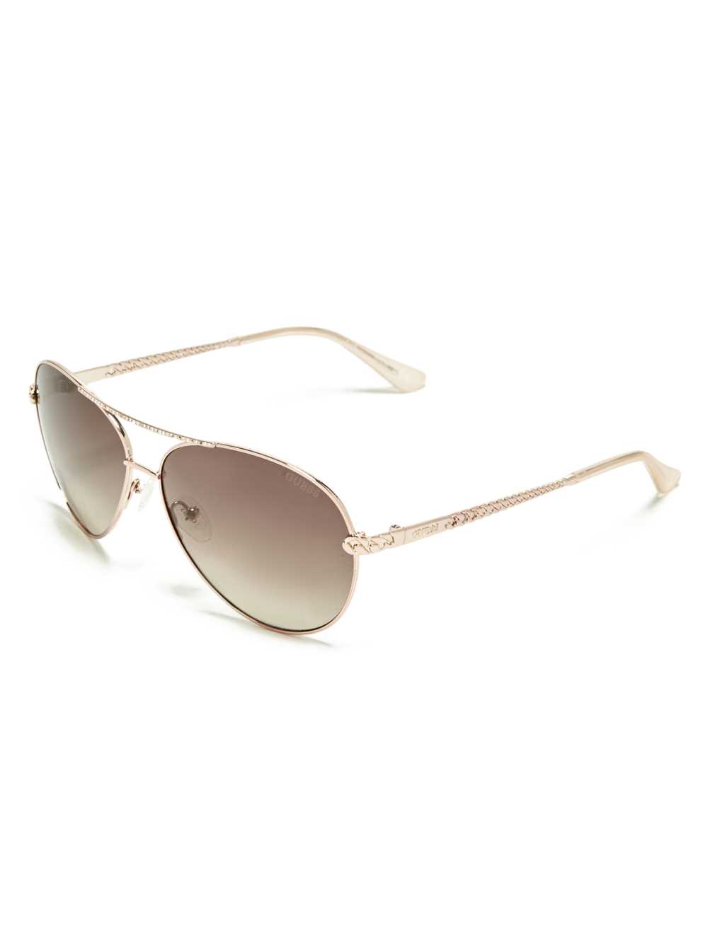 Rose Gold Women's Guess Catherine Rhinestone Aviator Sunglasses Australia Sale | 326PBTUDF