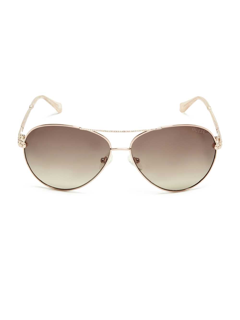 Rose Gold Women\'s Guess Catherine Rhinestone Aviator Sunglasses Australia Sale | 326PBTUDF