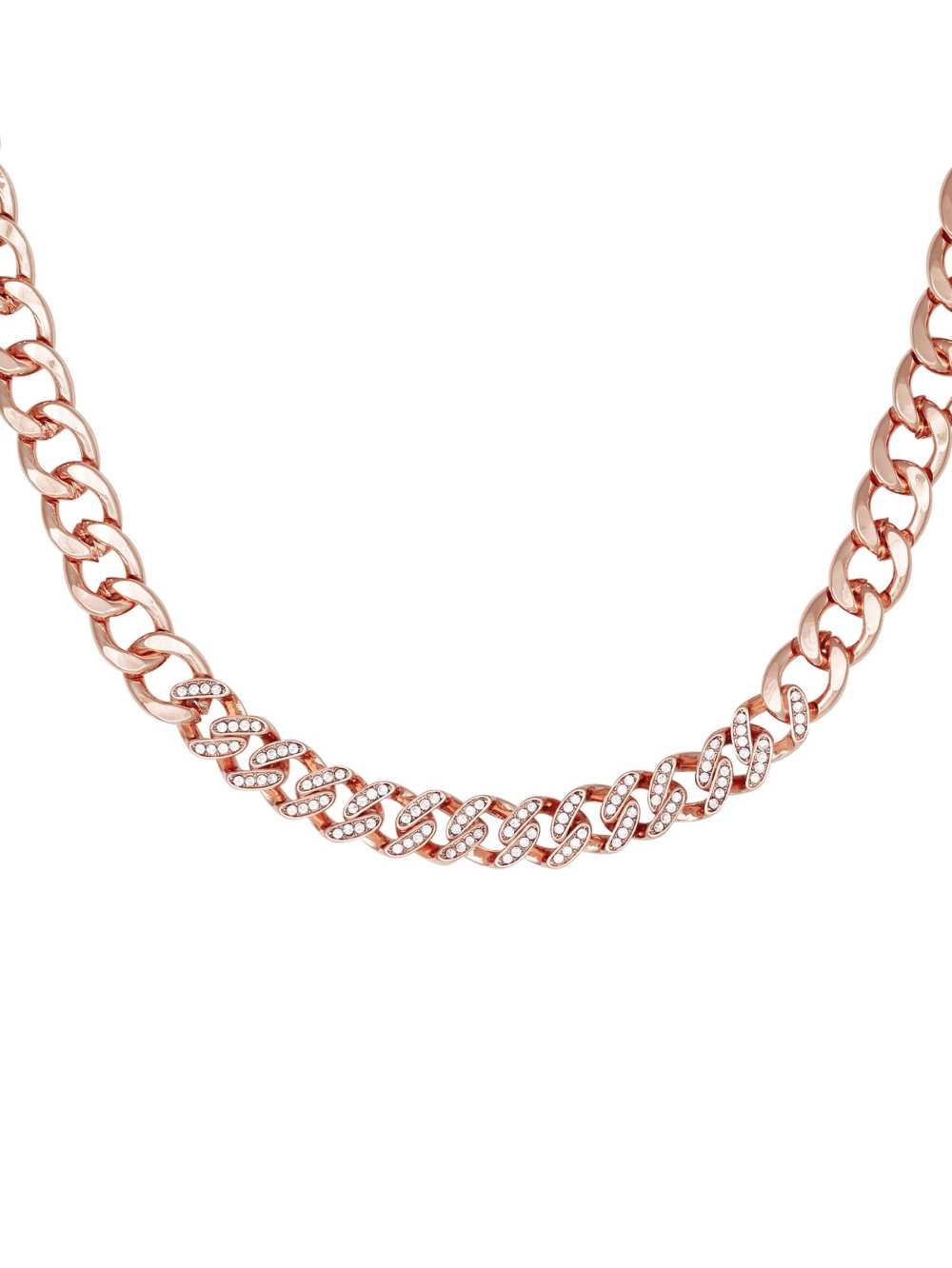 Rose Gold Women\'s Guess Rose Gold-Tone Rhinestone Chain Neckline Necklace Australia Sale | 206CZMGOD