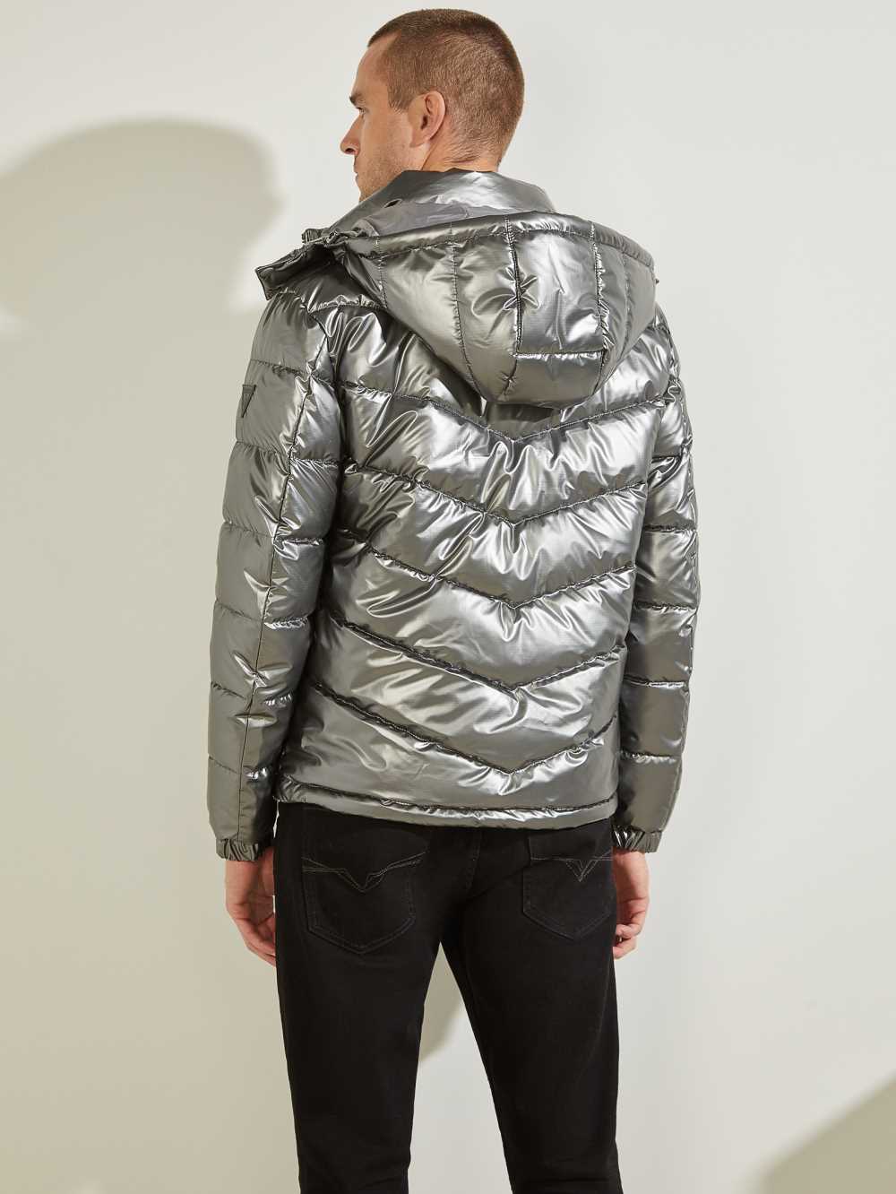 Silver Men's Guess Metal Space Puffer Jackets Australia Sale | 386MFCEDW