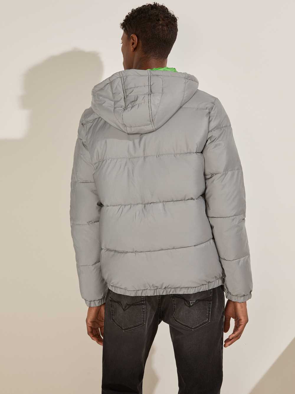 Silver Men's Guess Reflective Puffer Jackets Australia Sale | 670RQIHJZ