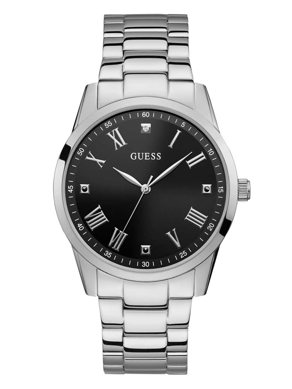 Silver Men's Guess Silver-Tone Diamond Analog Watches Australia Sale | 796EVUOSW