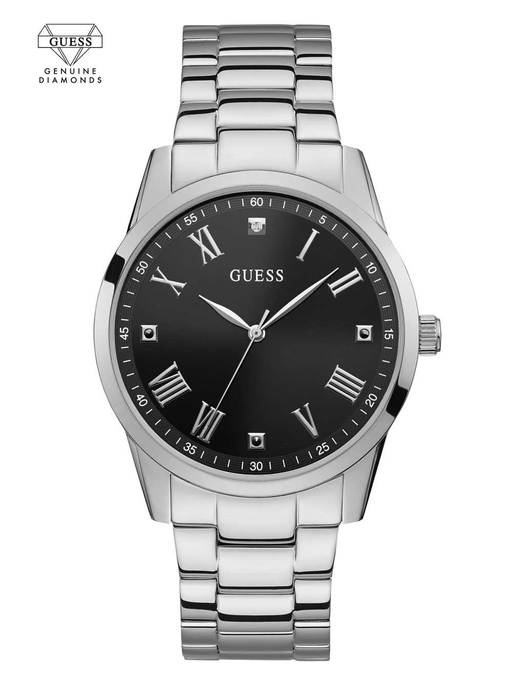 Silver Men\'s Guess Silver-Tone Diamond Analog Watches Australia Sale | 796EVUOSW