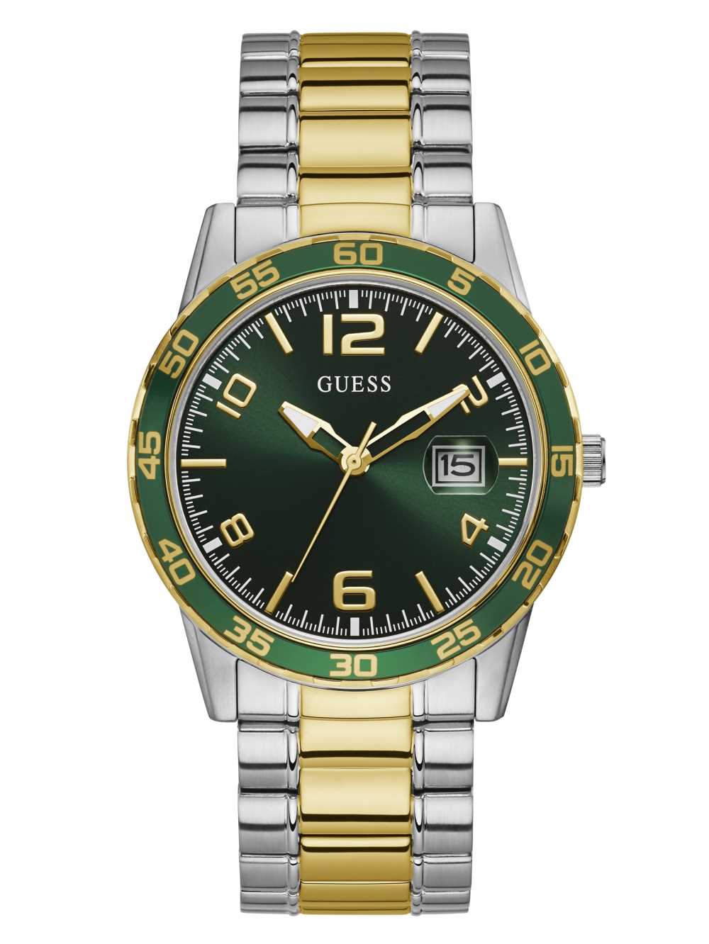 Silver Men\'s Guess Two-Tone Metal And Green Dial Analog Watches Australia Sale | 543HXOJEN