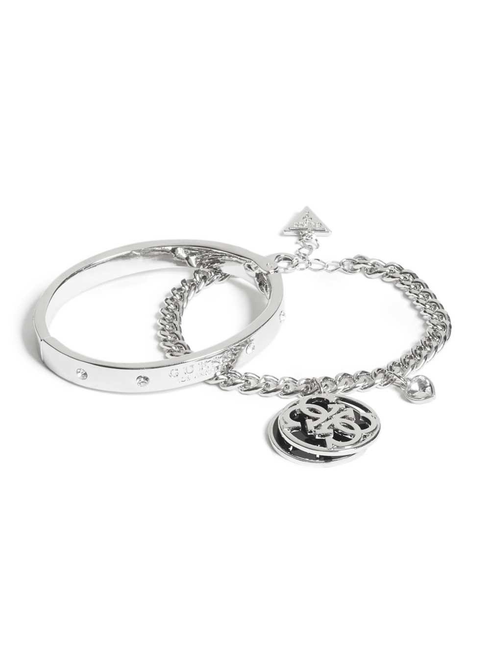 Silver Women\'s Guess Cadence Silver-Tone Logo Set Bracelet Australia Sale | 962TOUJQE