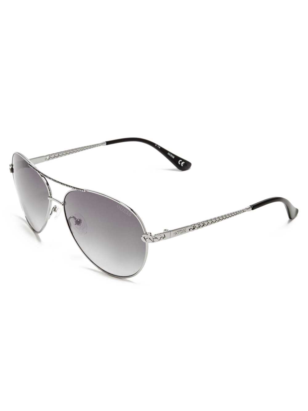 Silver Women's Guess Catherine Rhinestone Aviator Sunglasses Australia Sale | 089RAMUGK