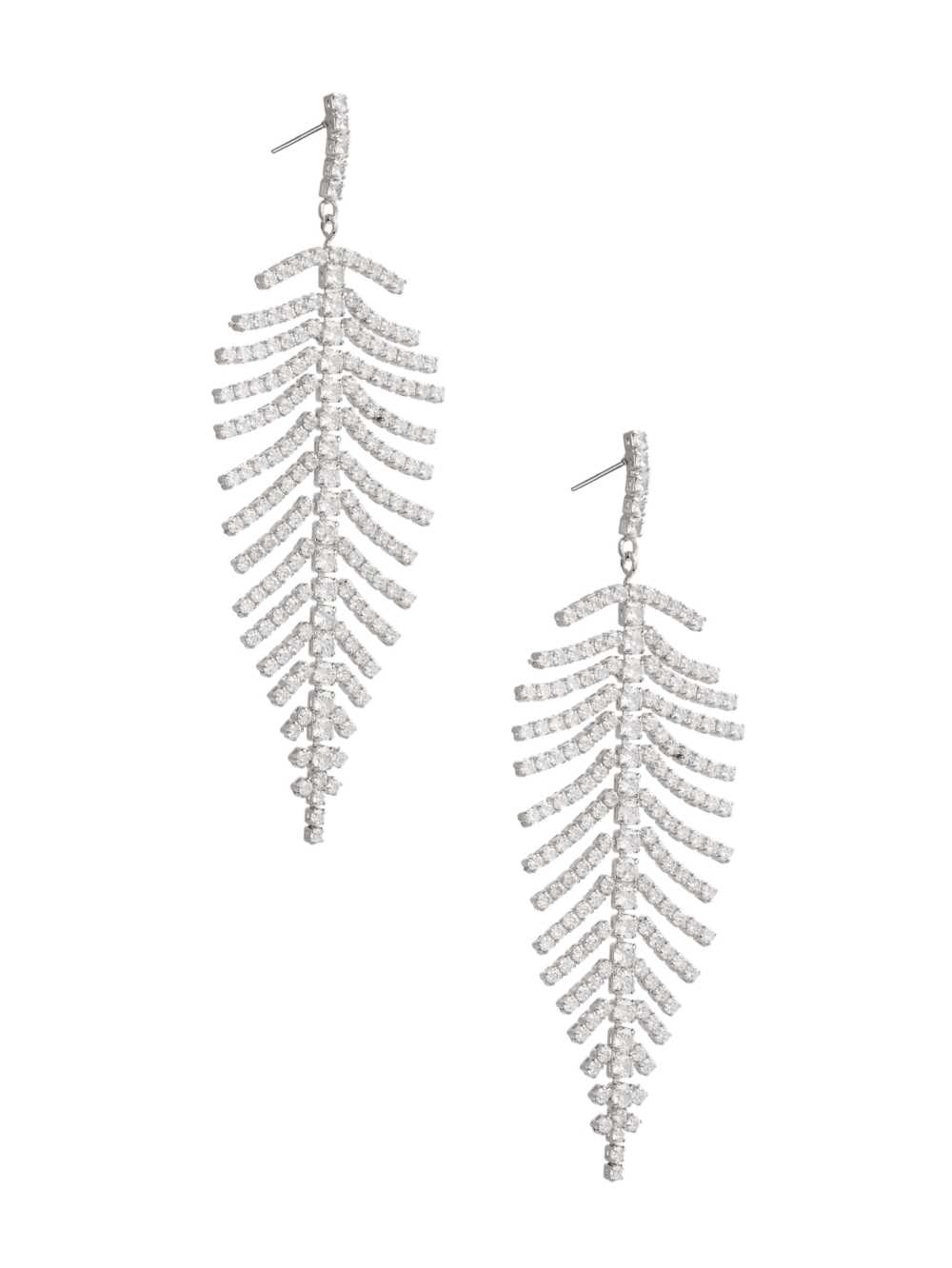 Silver Women's Guess Cubic Zirconia Leaf Earrings Australia Sale | 574GQFAXV