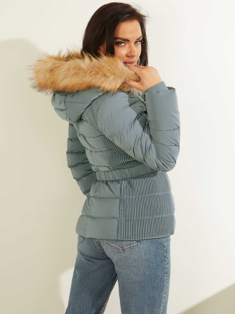 Silver Women's Guess Eco Claudiaed Down Puffer Jackets Australia Sale | 613GEXSFN