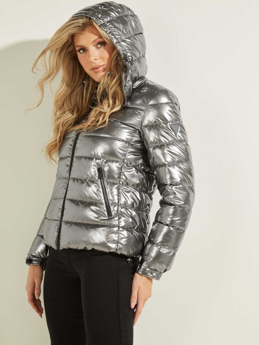 Silver Women's Guess Fiorenza Metallic Puffer Jackets Australia Sale | 706HDCFAX