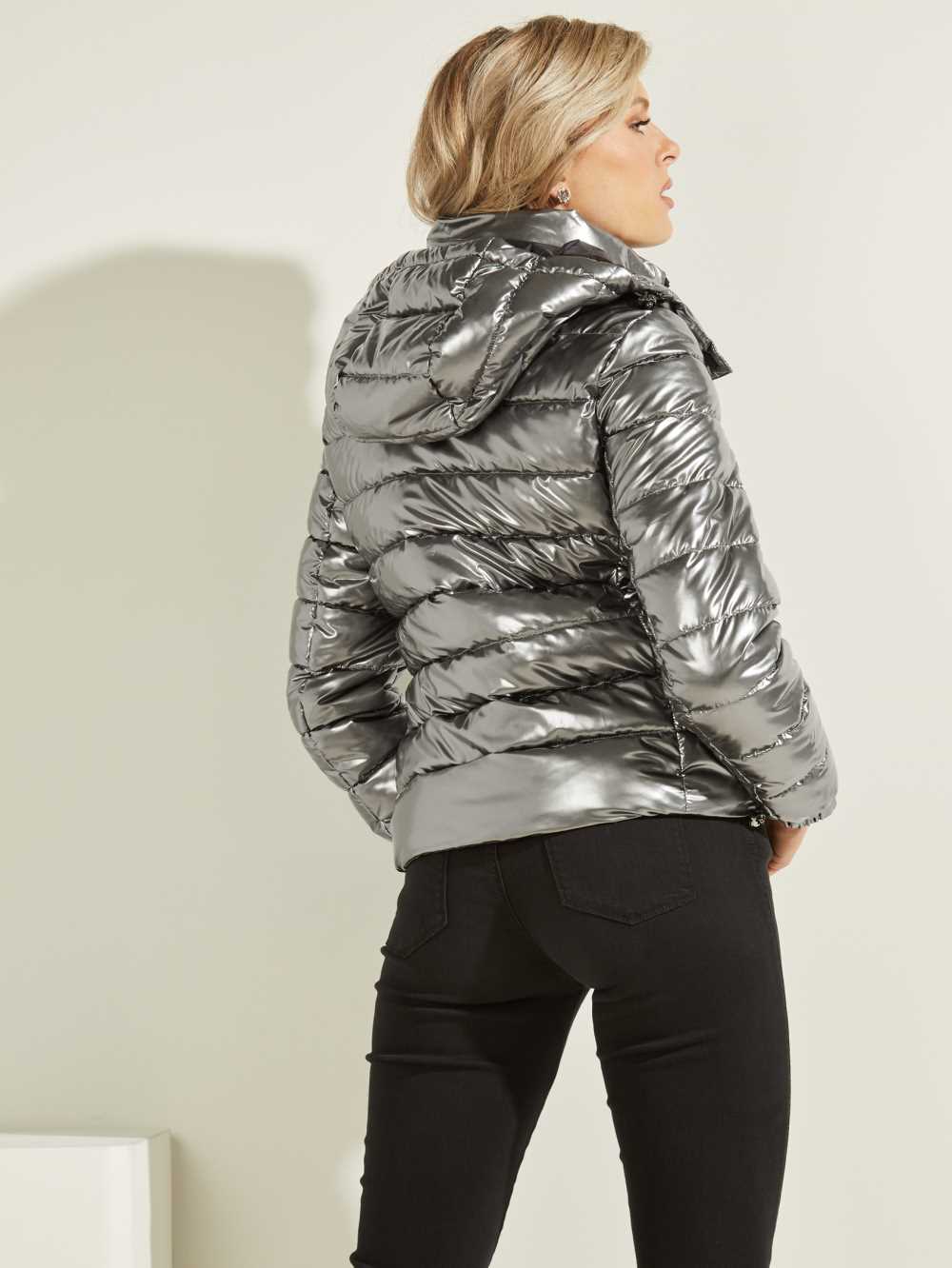 Silver Women's Guess Fiorenza Metallic Puffer Jackets Australia Sale | 706HDCFAX