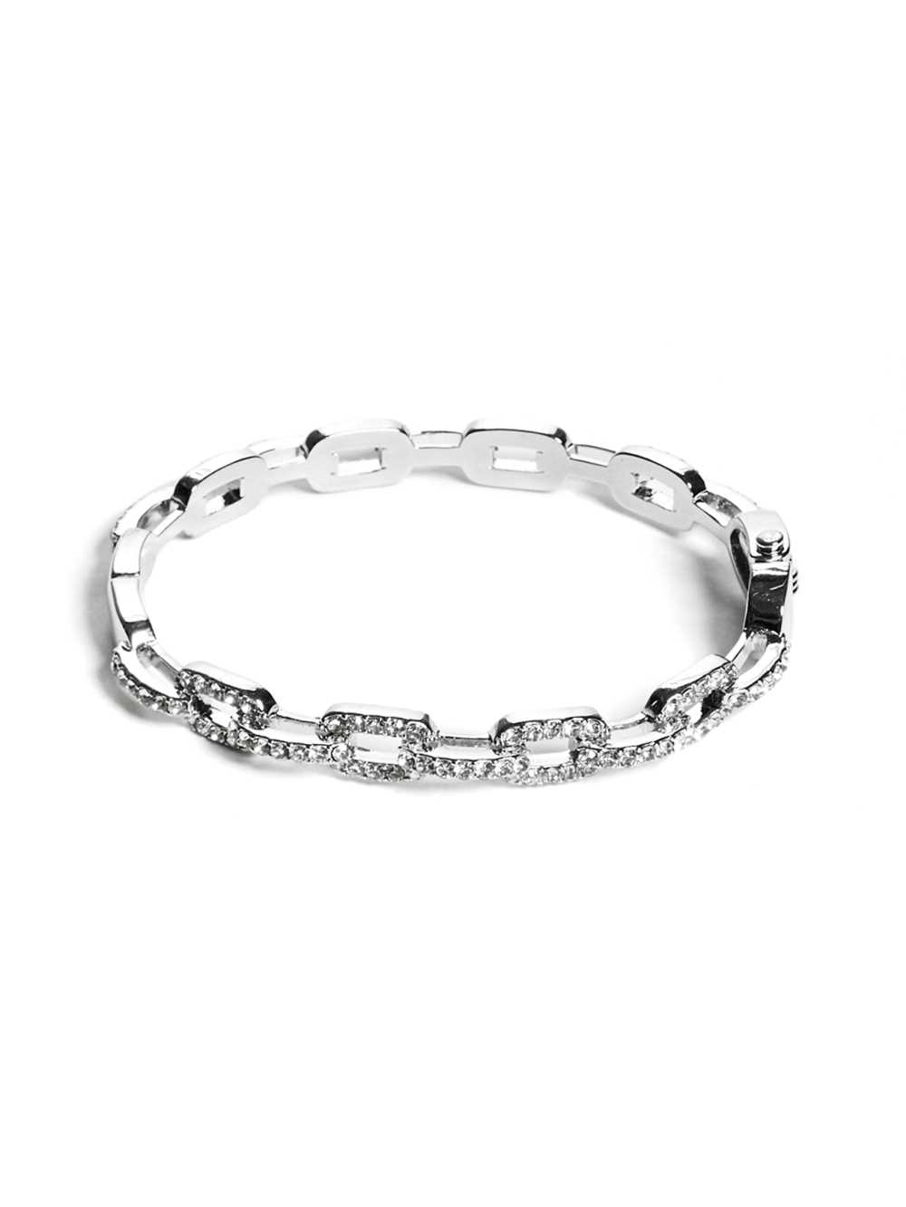 Silver Women's Guess Rhinestone Chain-Link Bangle Bracelet Australia Sale | 941BOPSCU