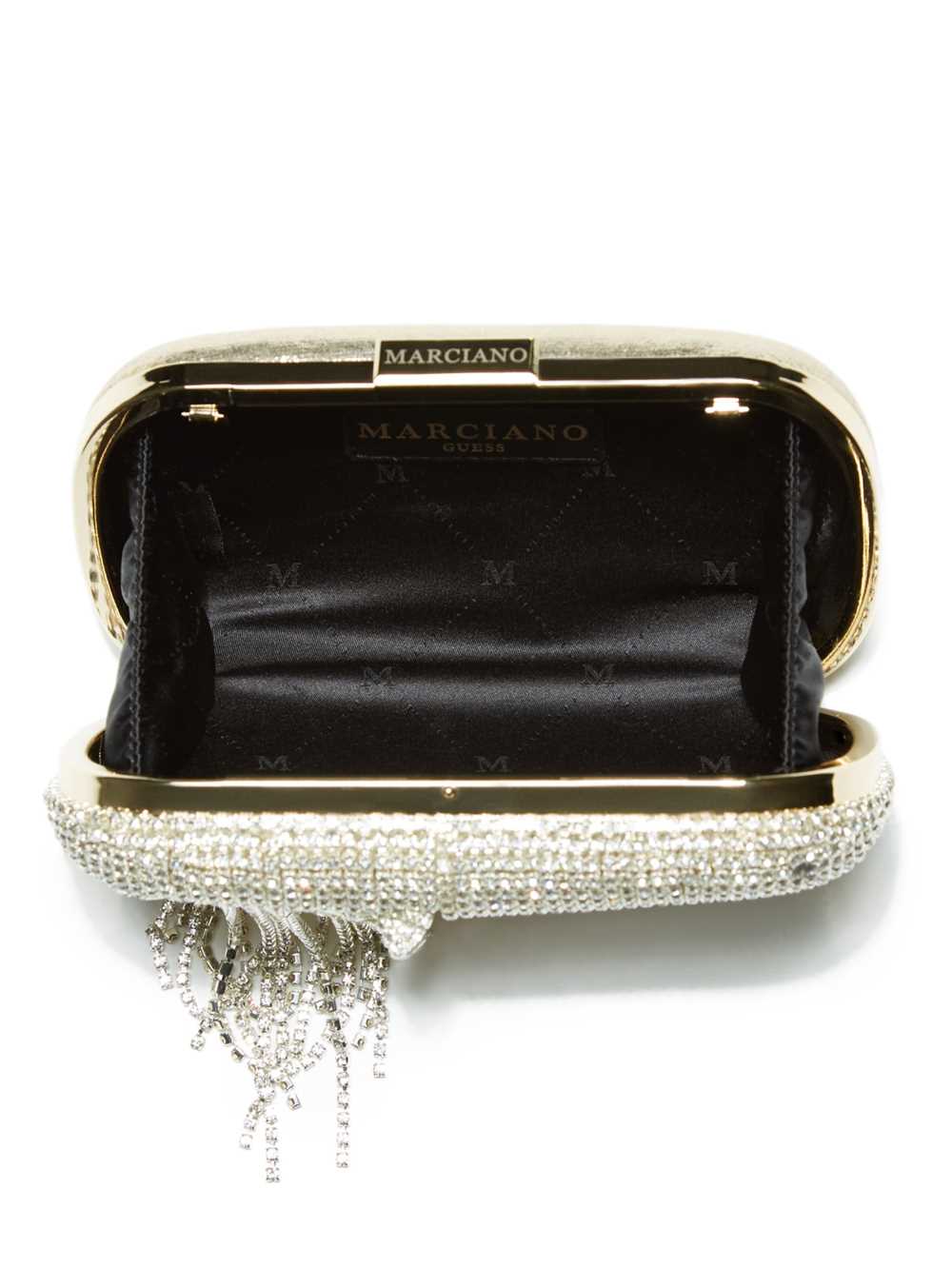 Silver Women's Guess Rhinestone Fringe Clutch Handbags Australia Sale | 204KVRMJI